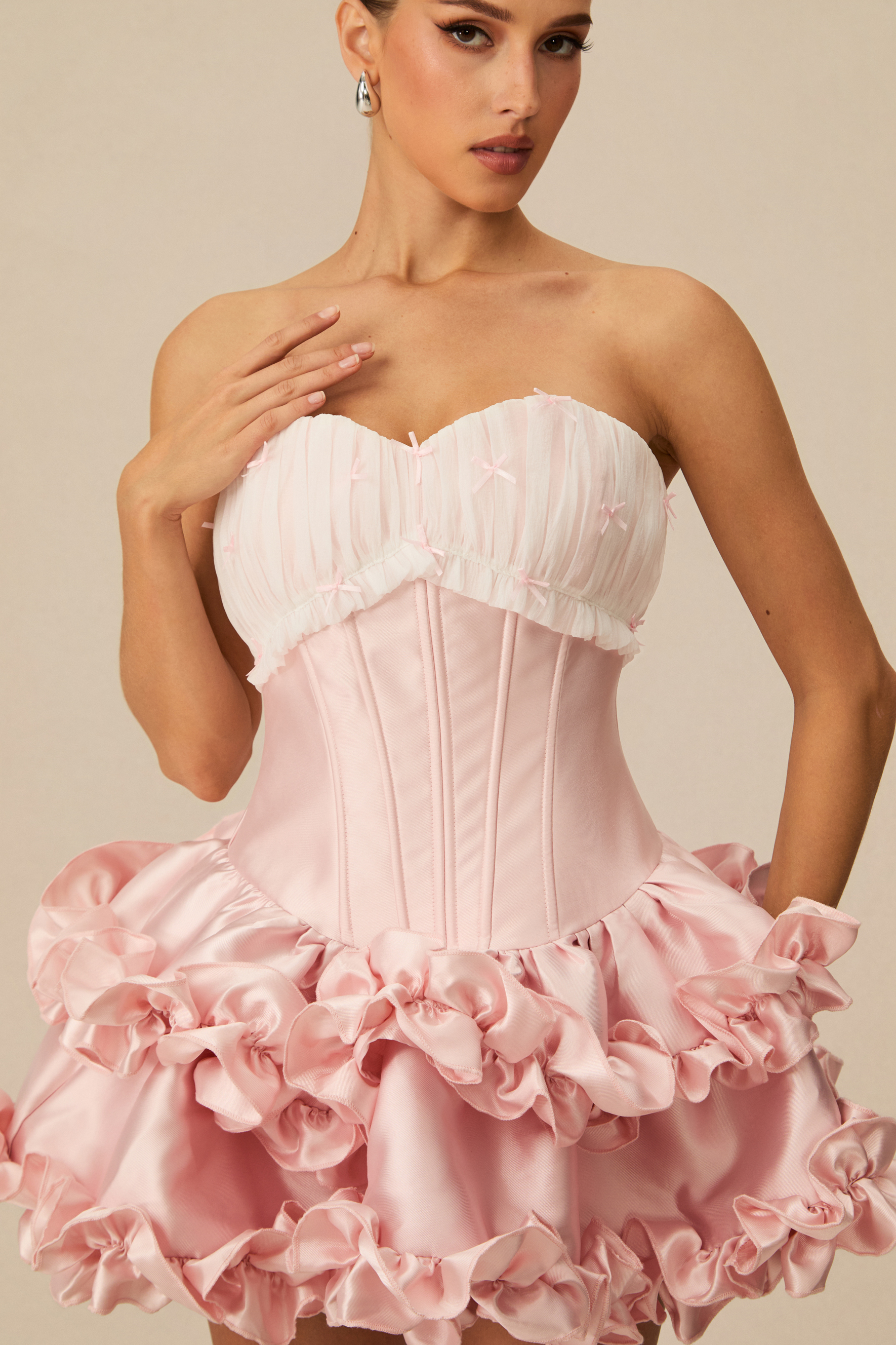 So Loving Pink Ruffled Corset Mini Dress