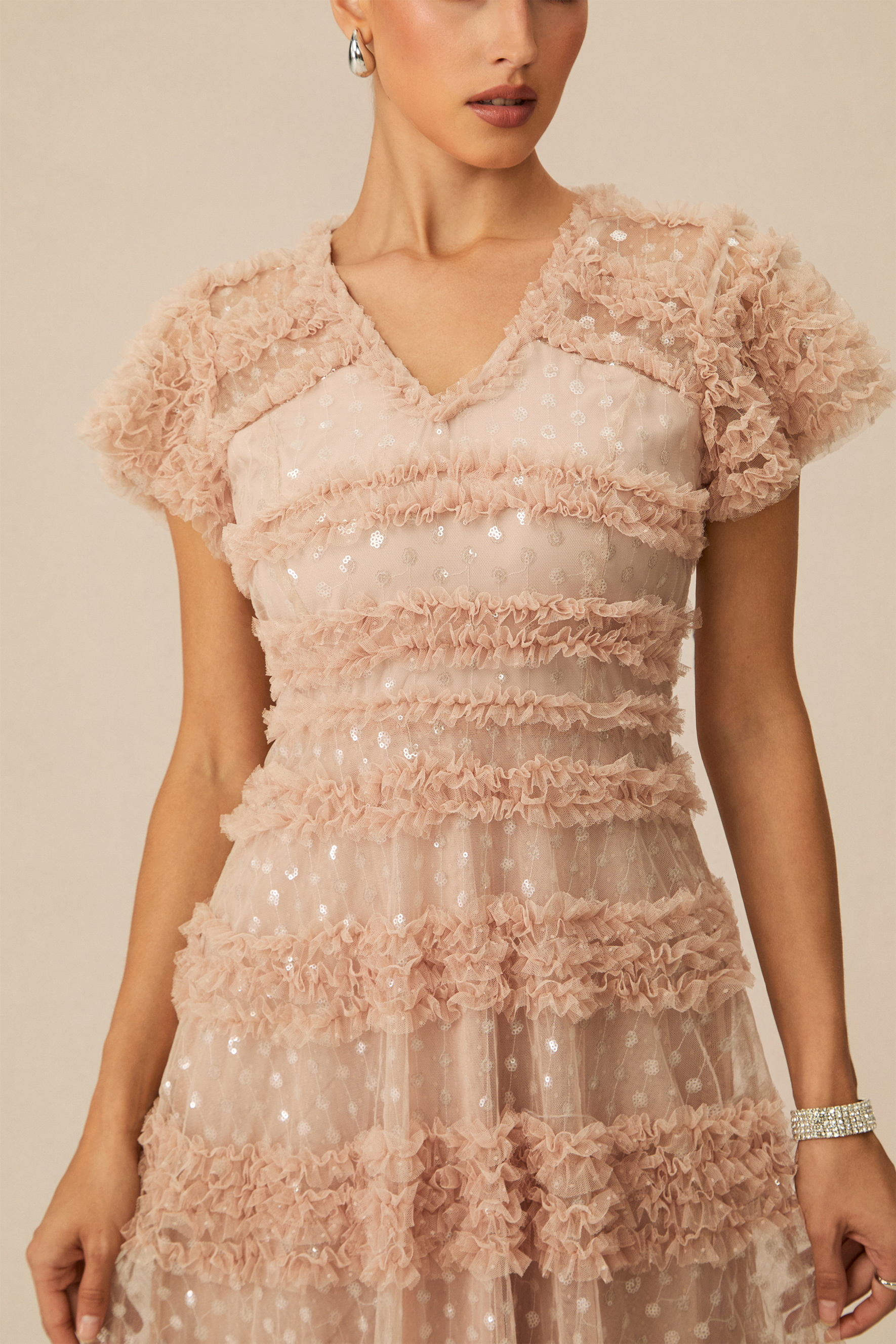 Dreamy Sweetness Nude Short Sleeve Tiered Maxi Dress