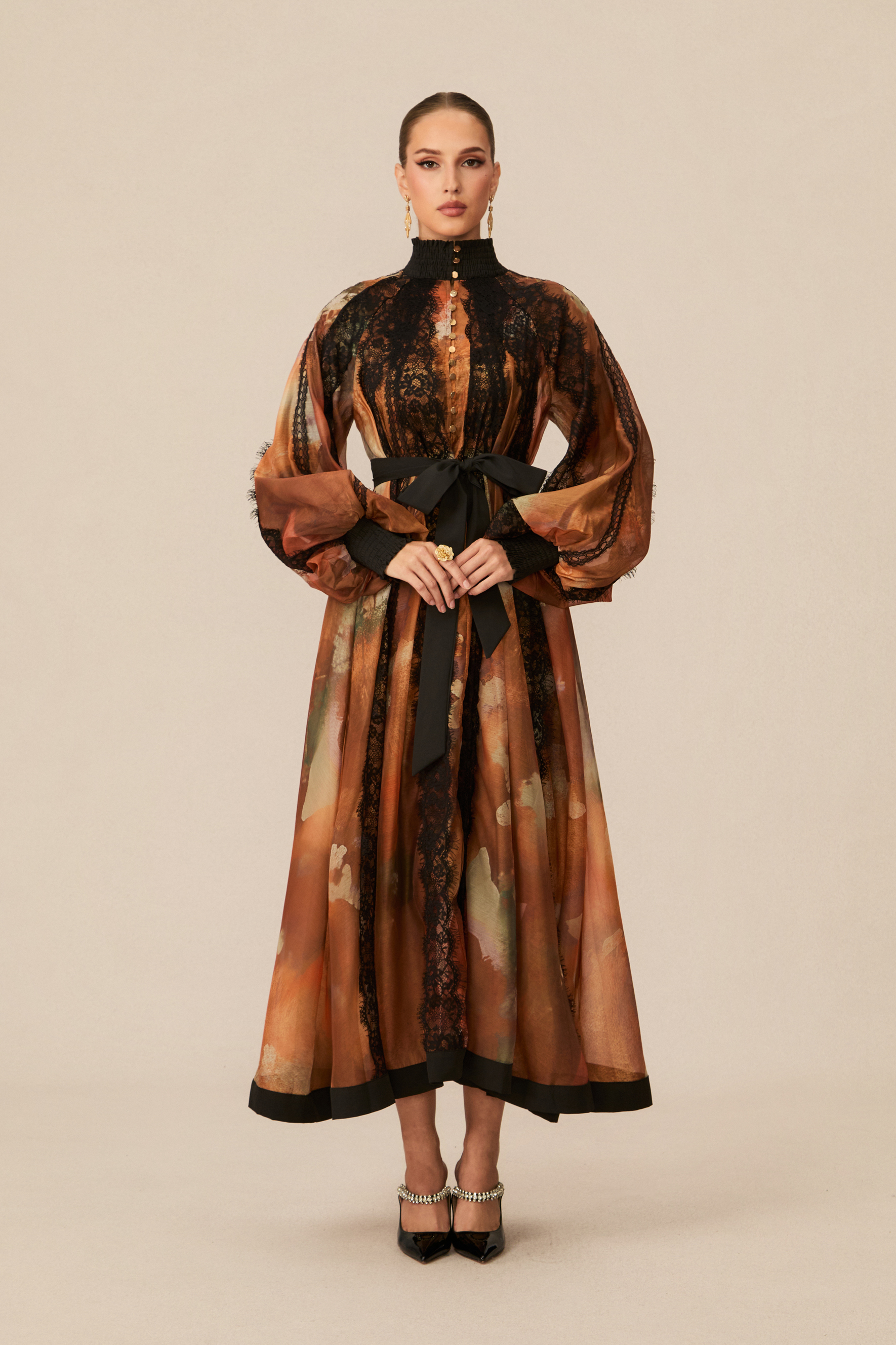 Alluring Glam Orange Lace Panel Midi Dress