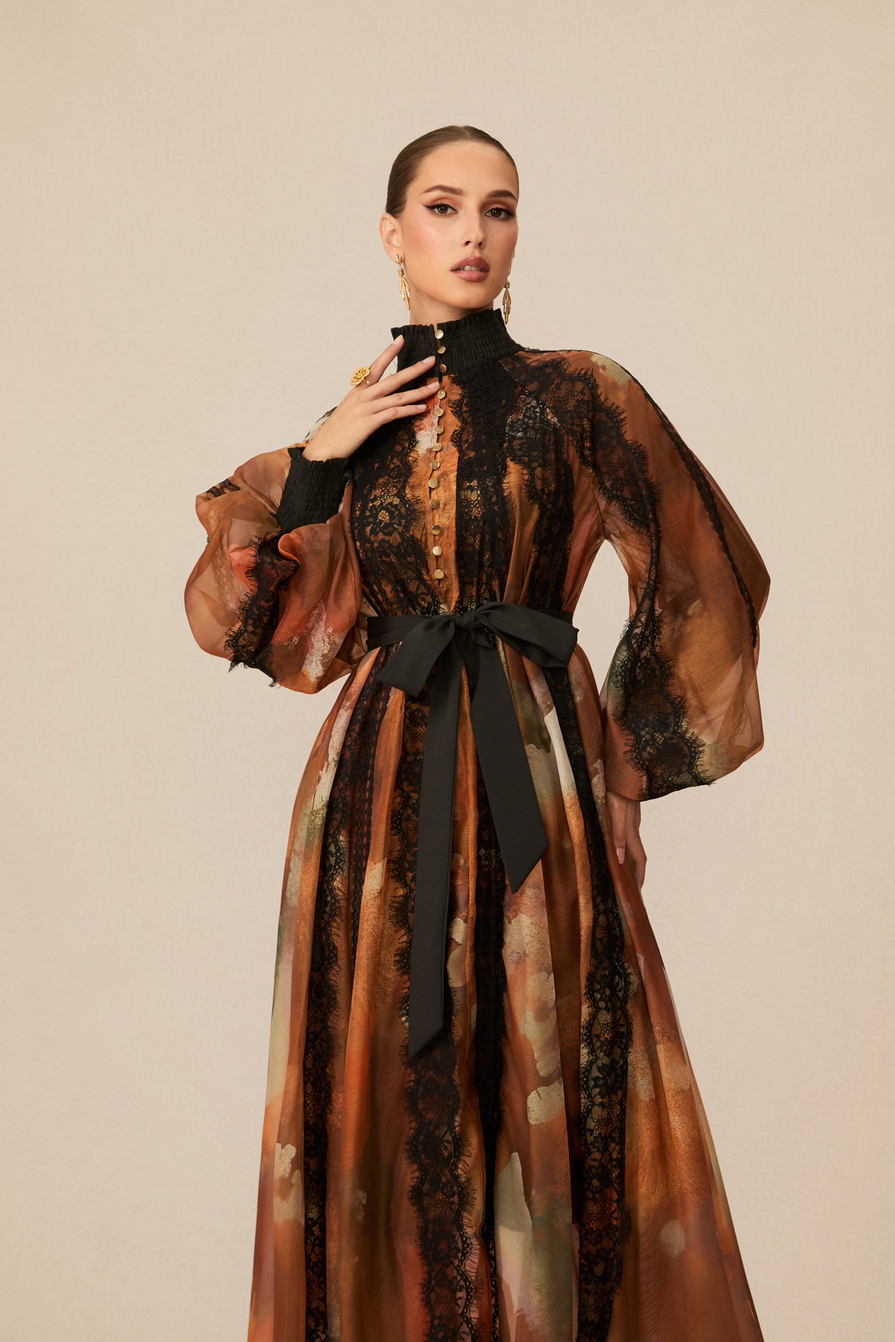 Alluring Glam Orange Lace Panel Midi Dress