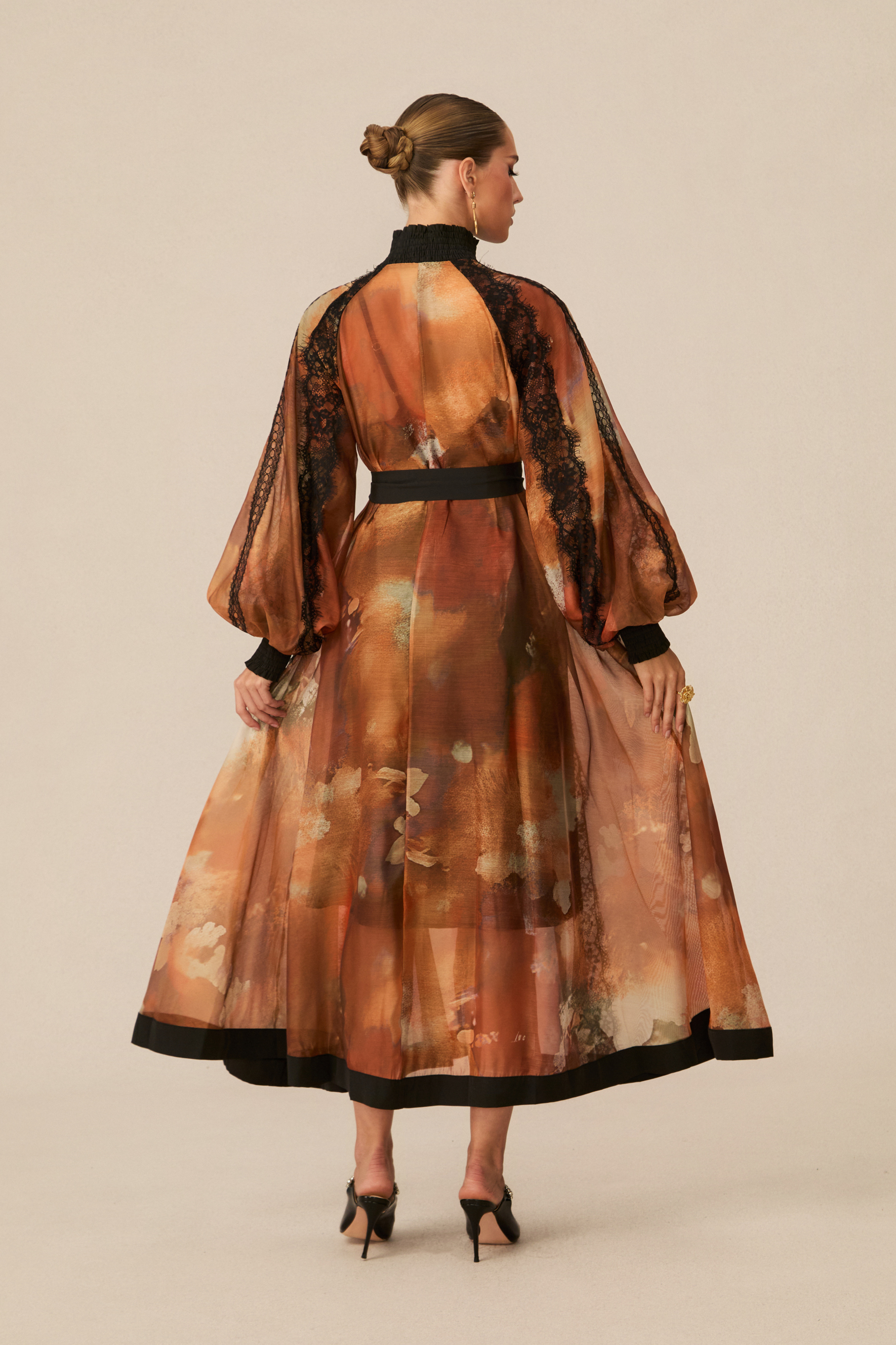 Alluring Glam Orange Lace Panel Midi Dress