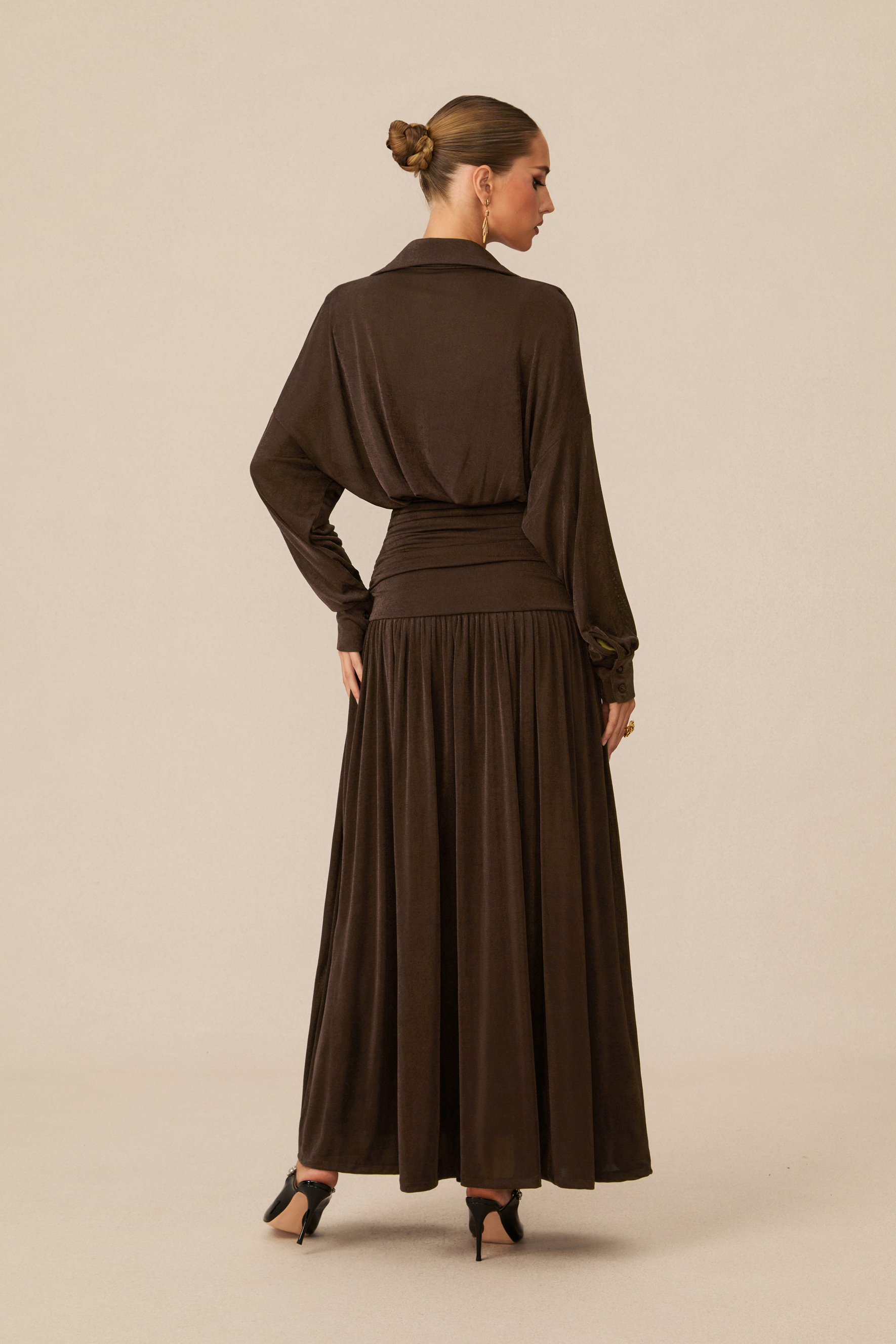 Lois V-Neck Ruched Waist Maxi Dress