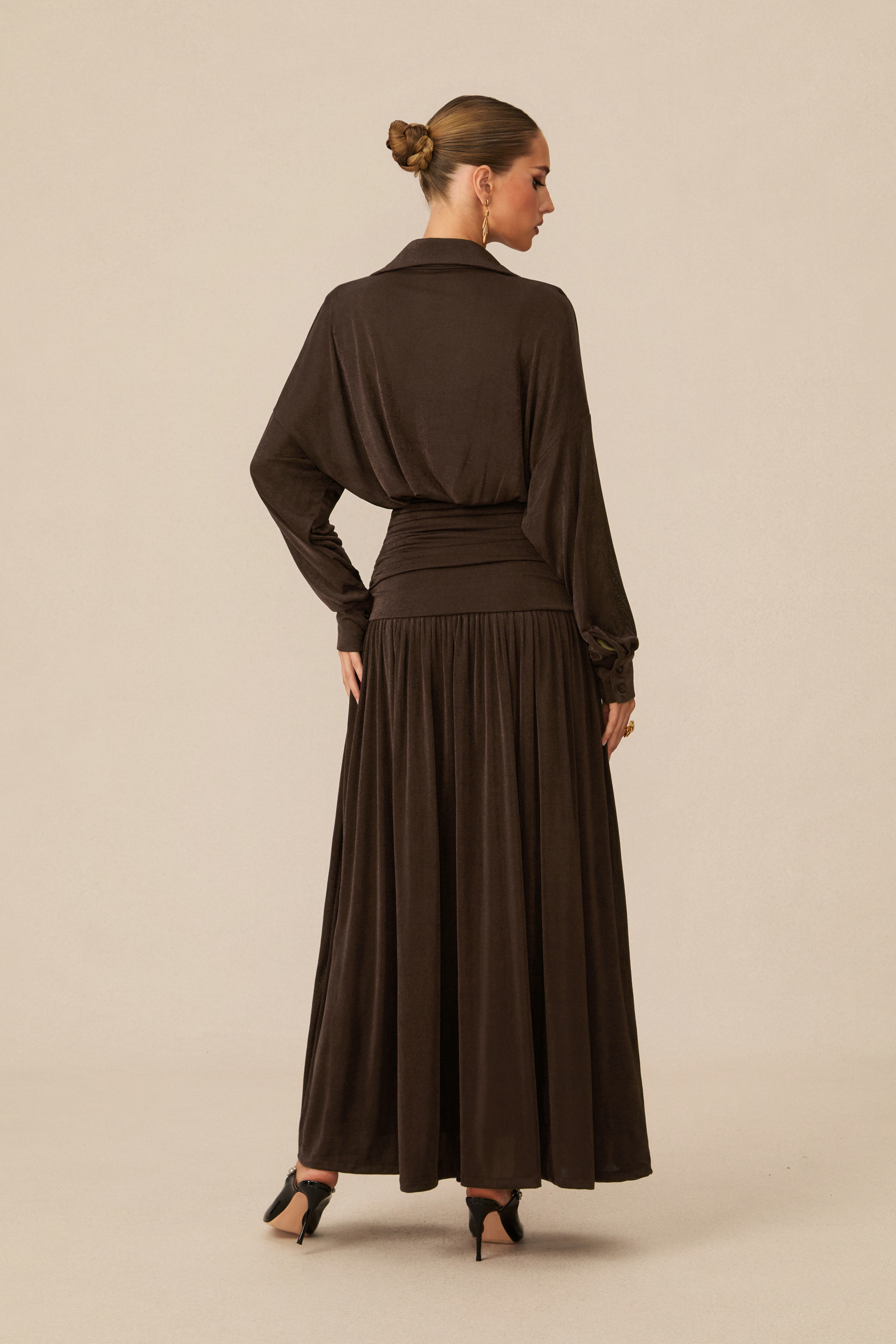 Lois V-Neck Ruched Waist Maxi Dress