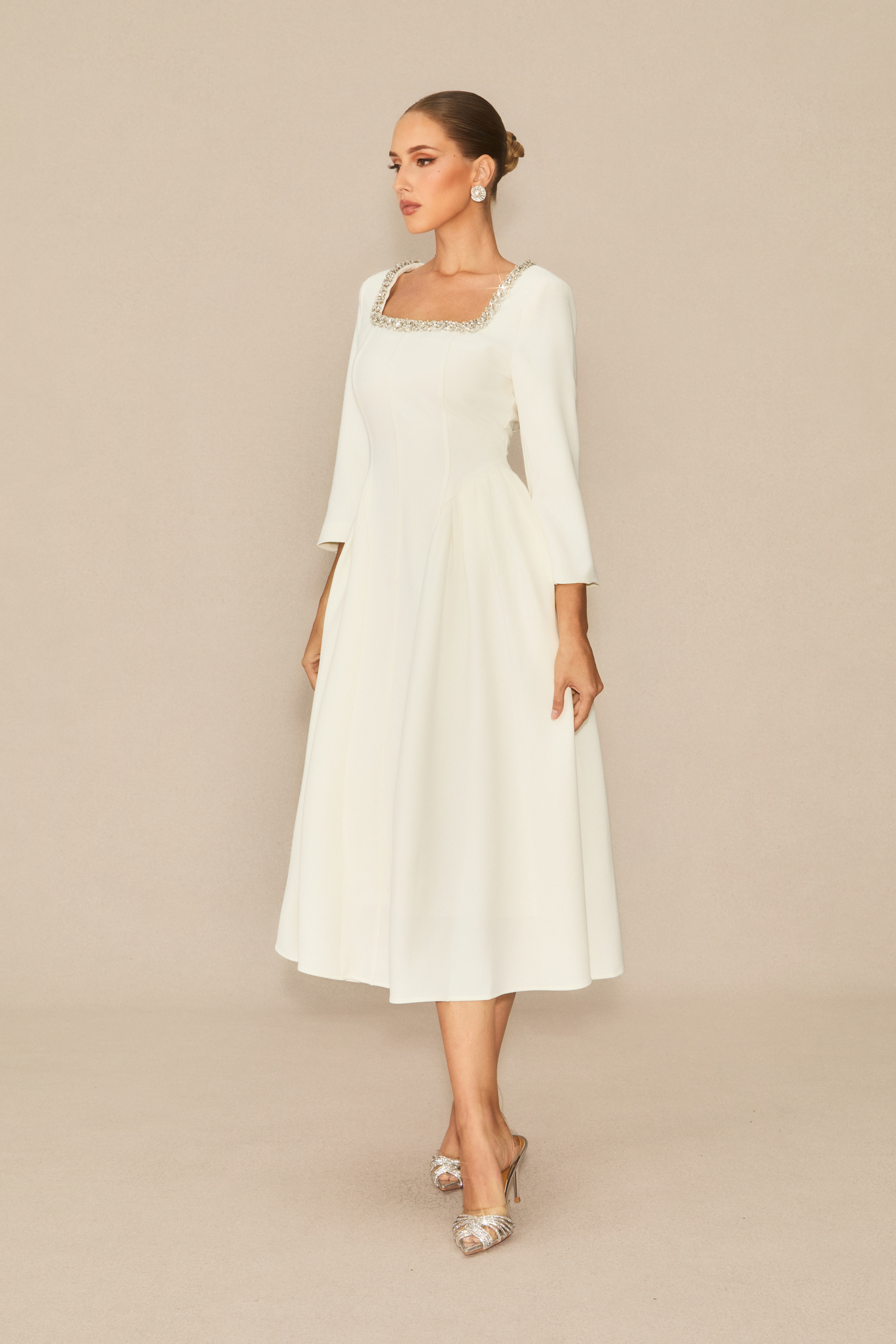 Moment Maker White Crystal Embellished Midi Dress