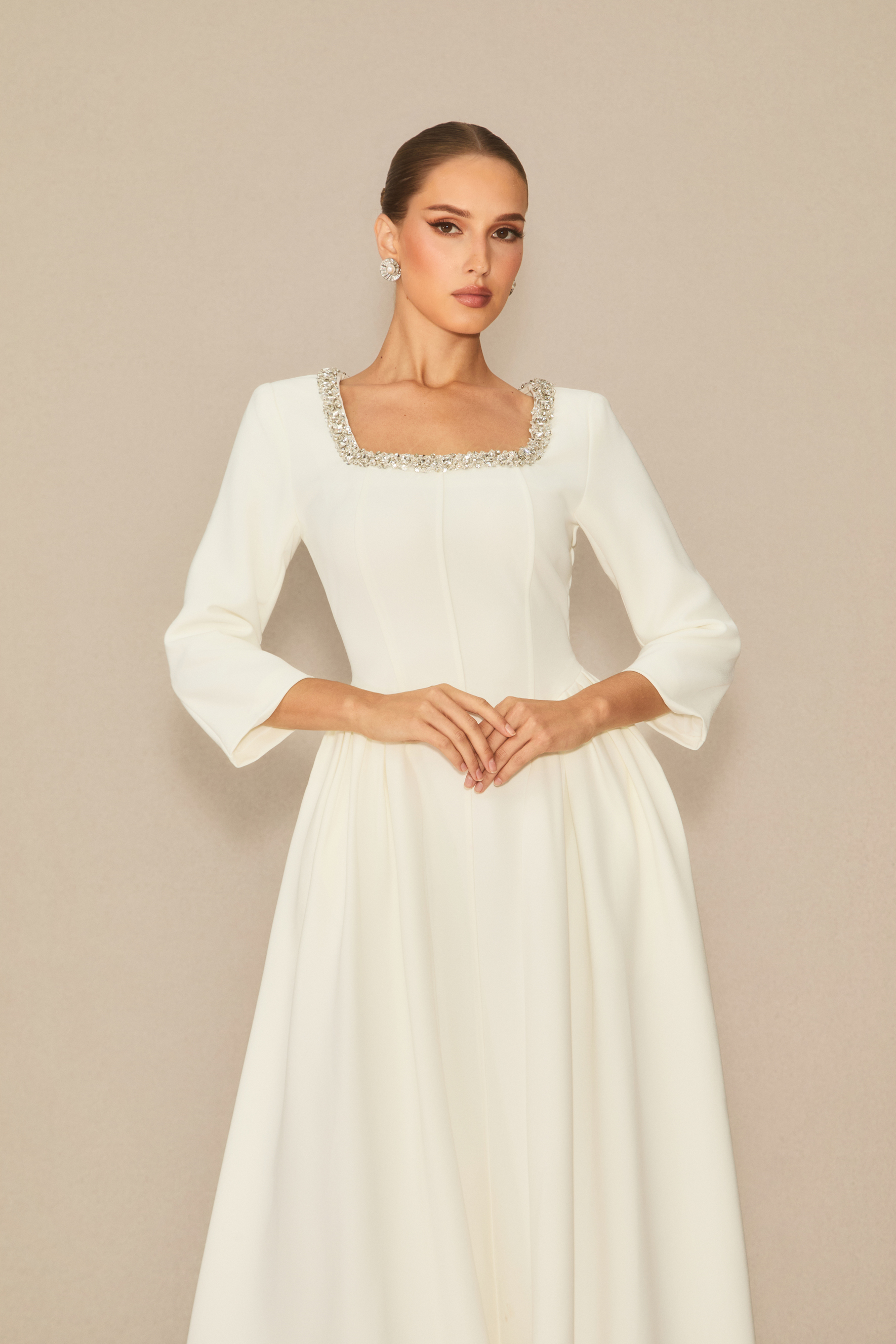Moment Maker White Crystal Embellished Midi Dress – sunfere