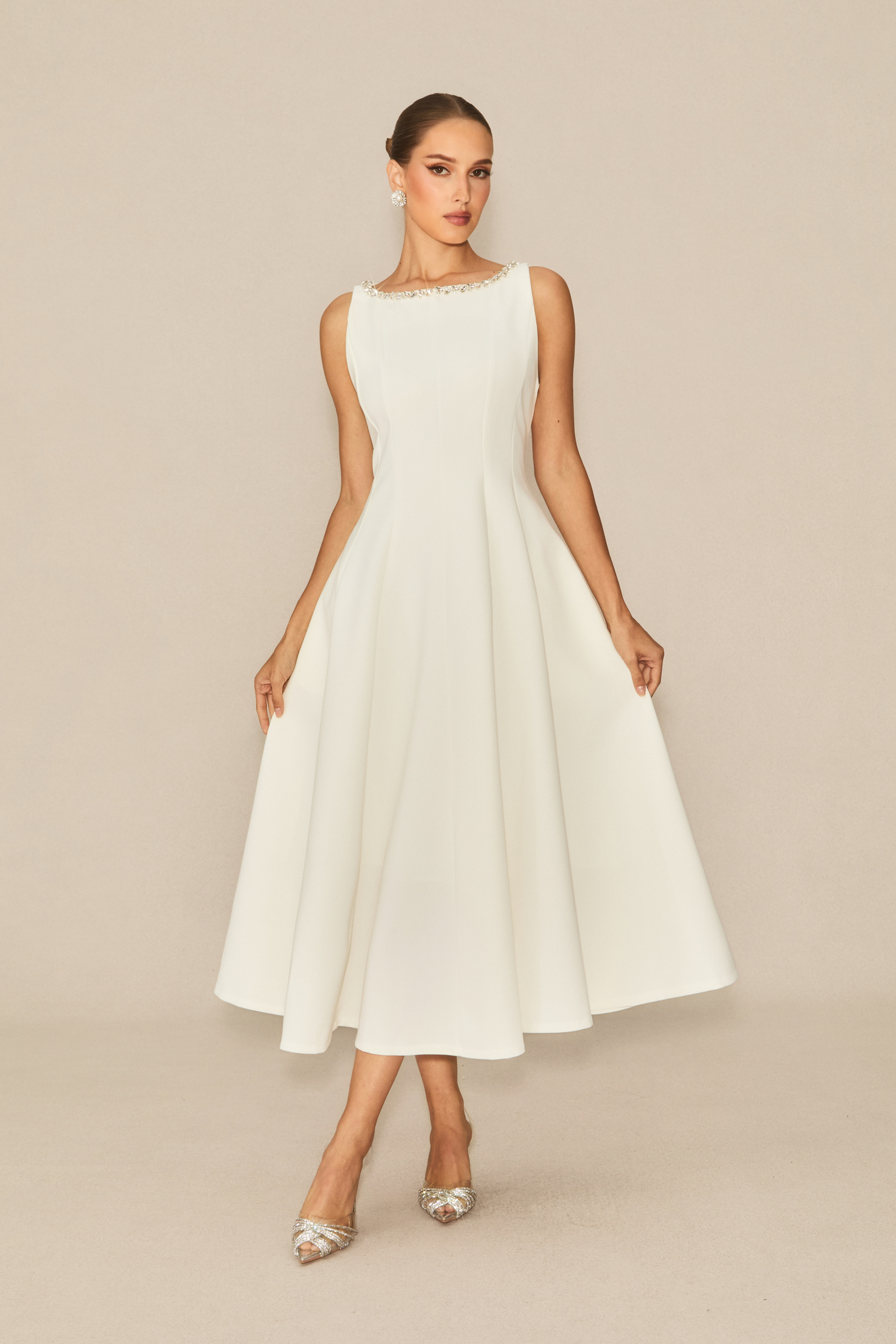 Captured Your Heart White Embellished Sleeveless Midi Dress