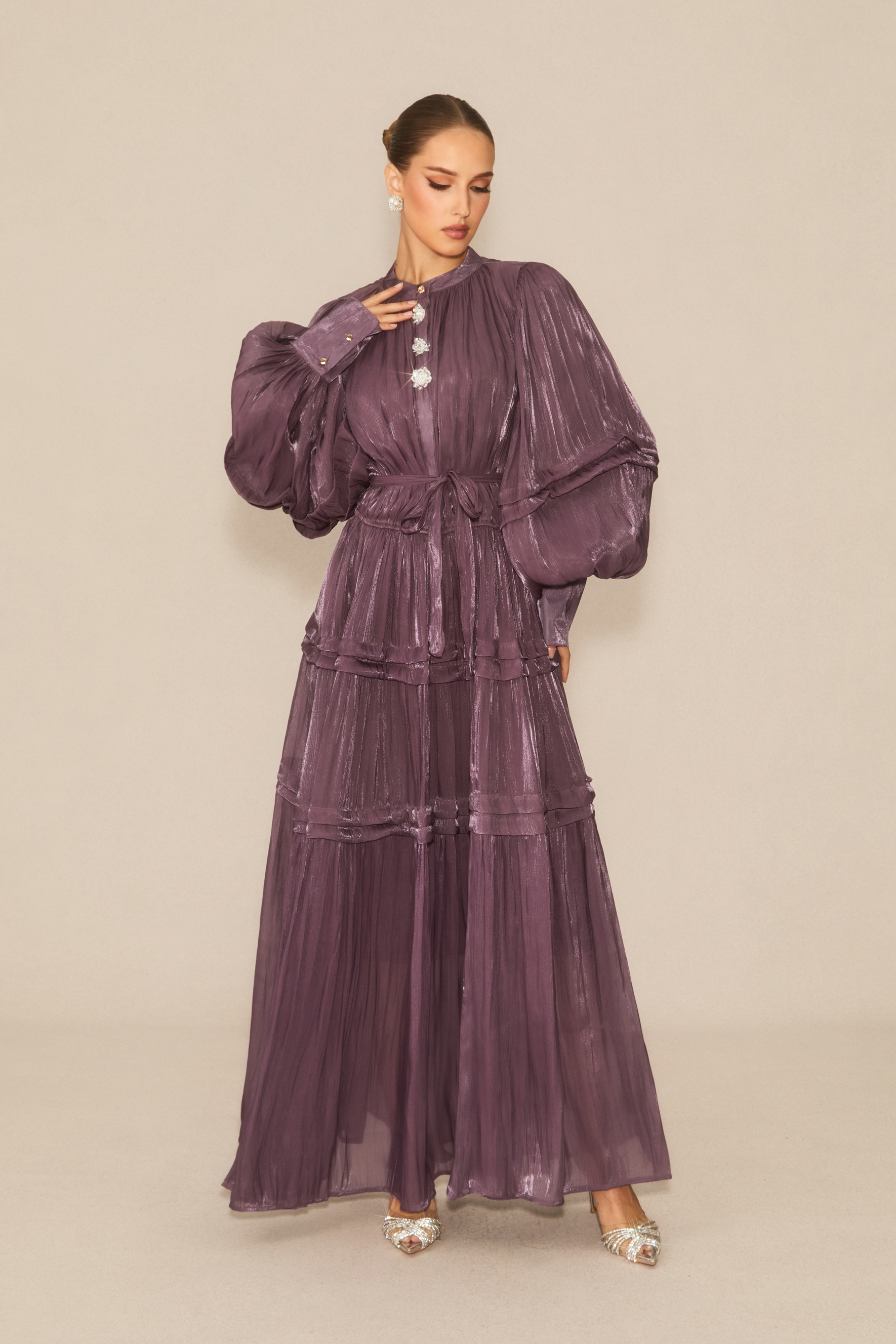 Luxurious Vision Purple Balloon Sleeve Maxi Dress