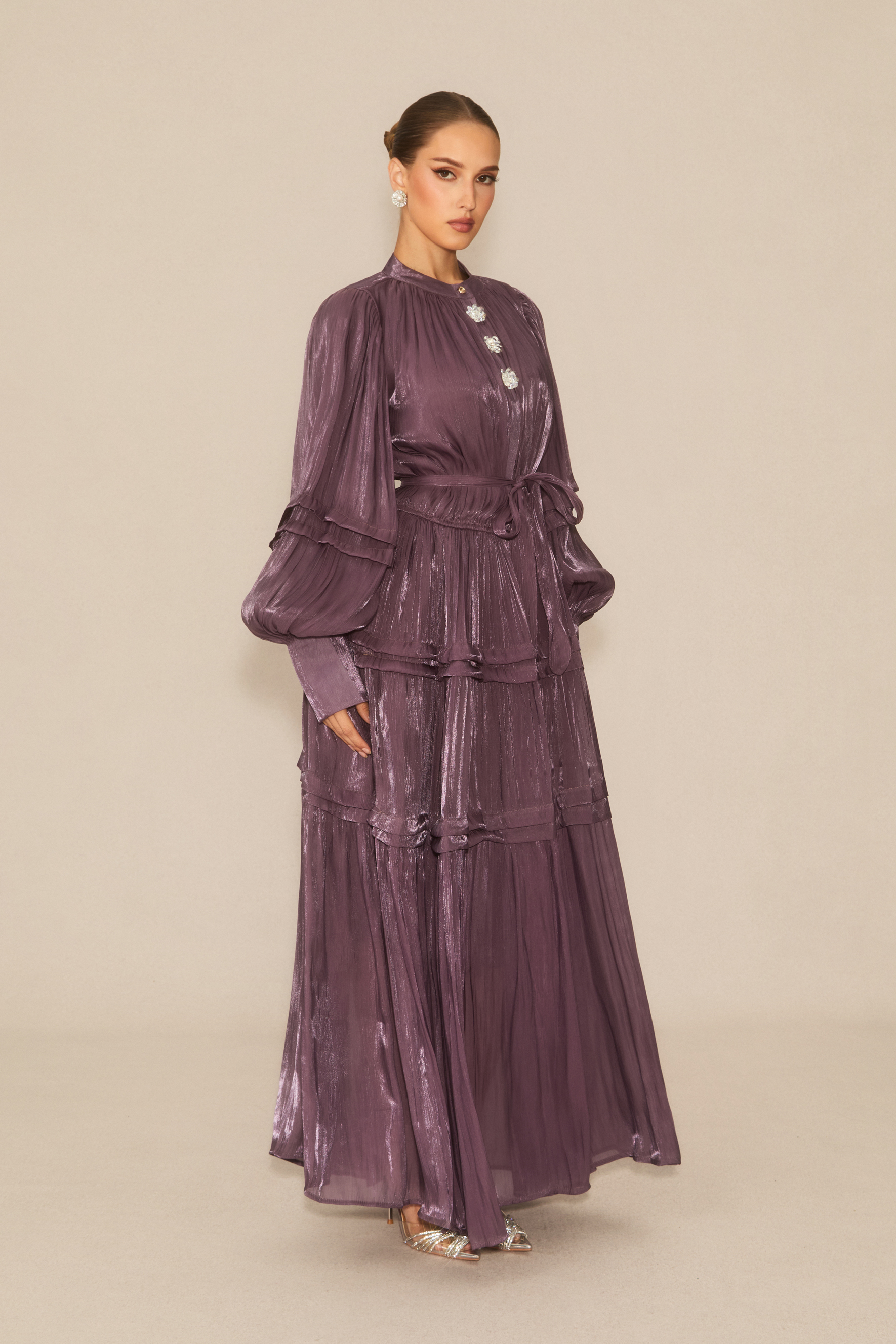 Luxurious Vision Purple Balloon Sleeve Maxi Dress
