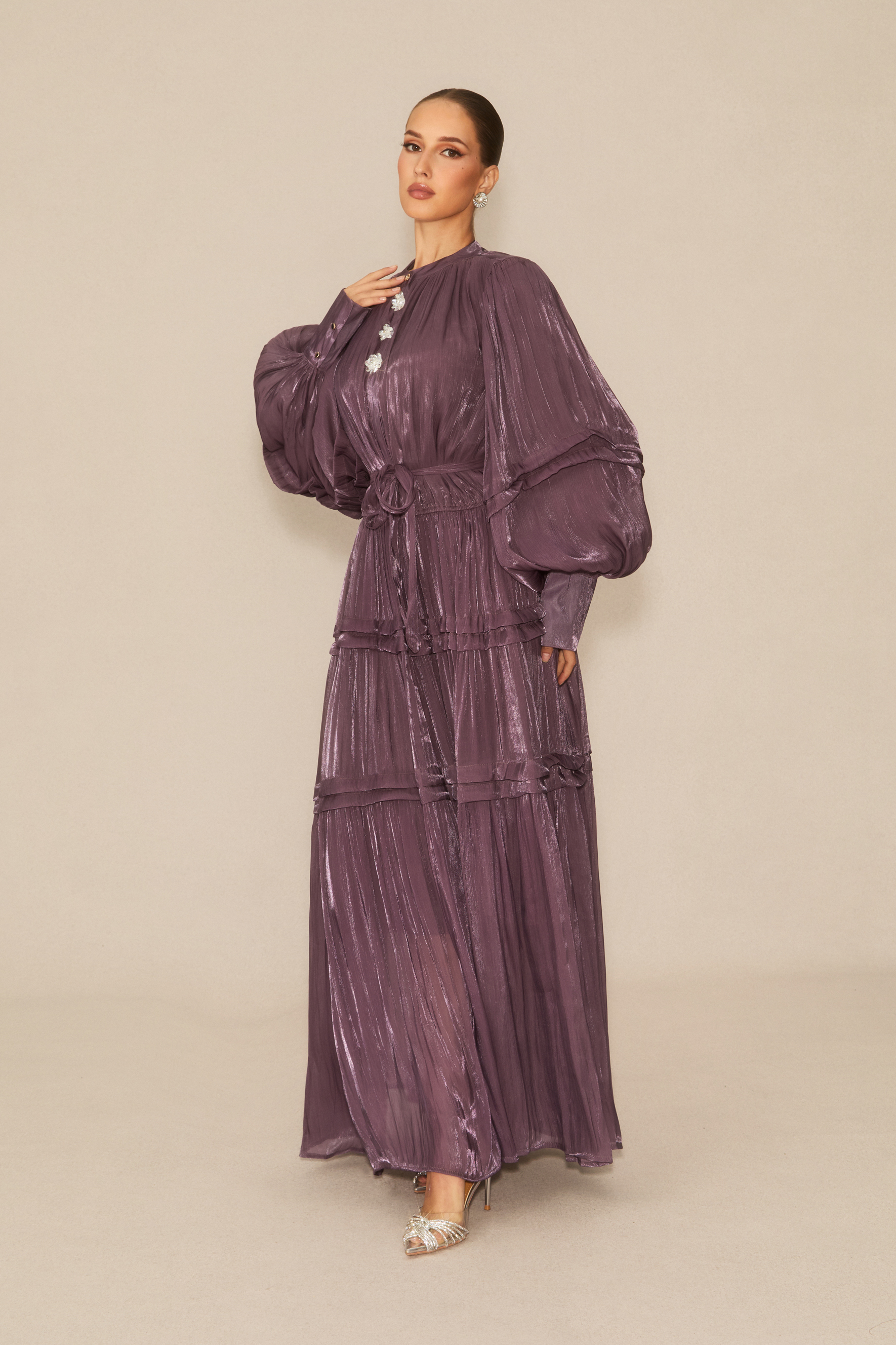 Luxurious Vision Purple Balloon Sleeve Maxi Dress