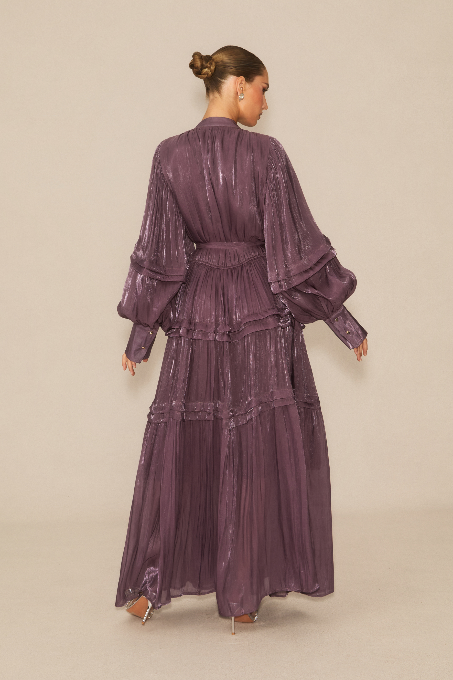 Luxurious Vision Purple Balloon Sleeve Maxi Dress