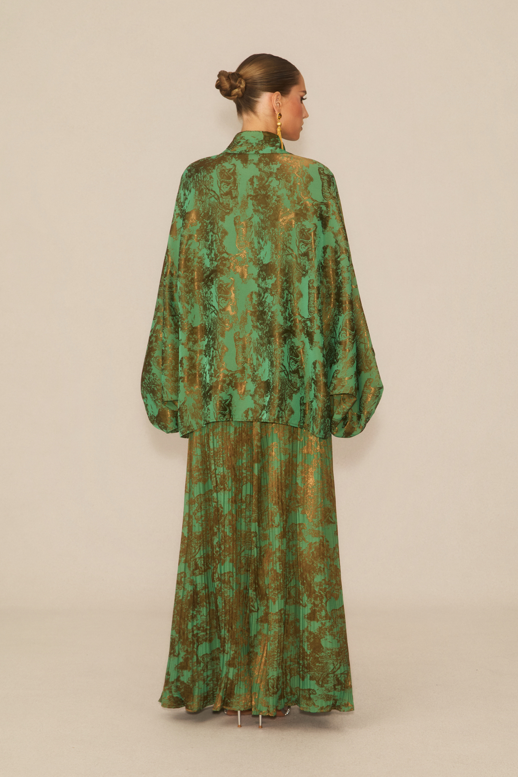 Breezy Getaway Green Printed Blouse & Pleated Wide-Leg Pants Set
