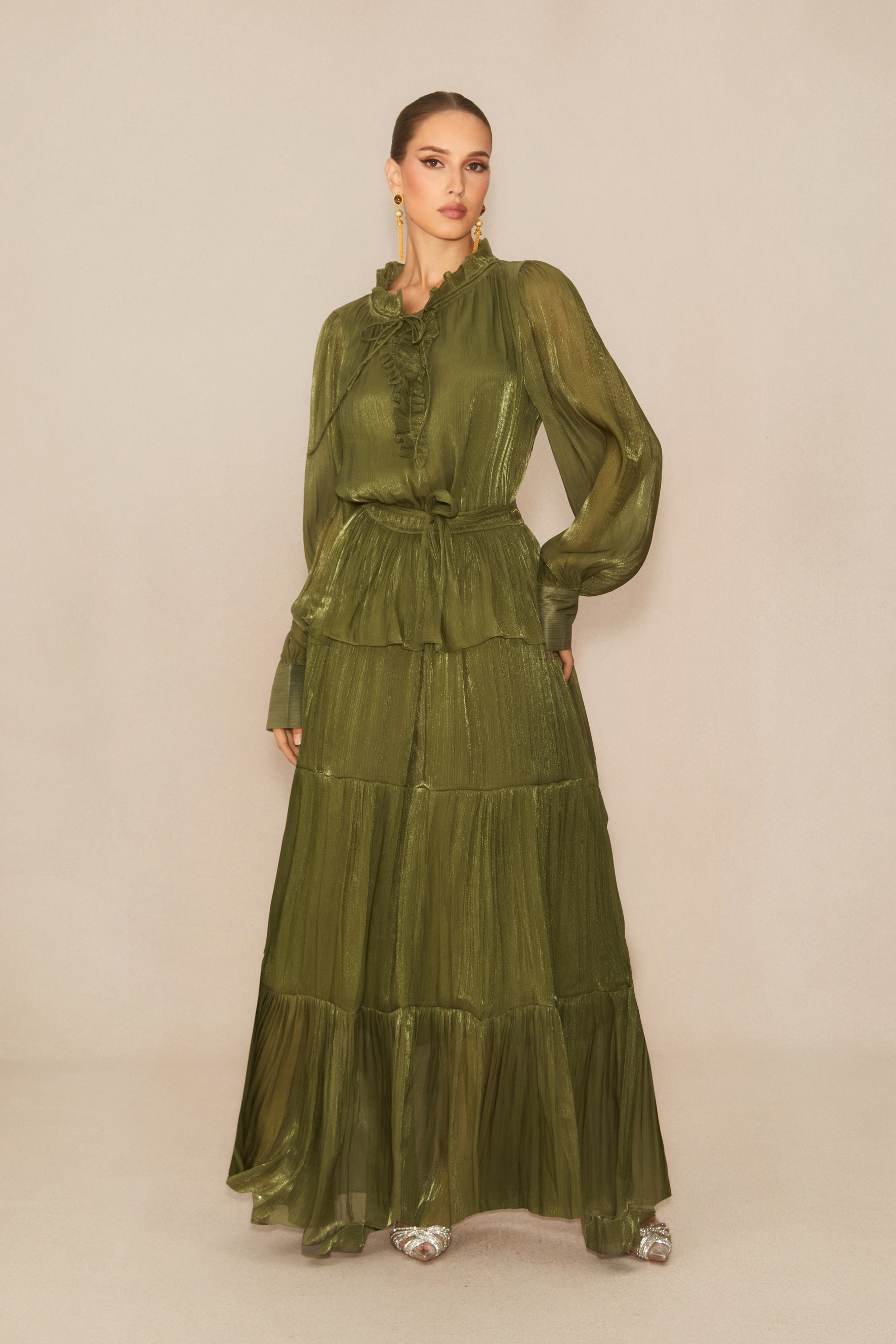Gorgeous Darling Green Ruffle Tiered Maxi Dress