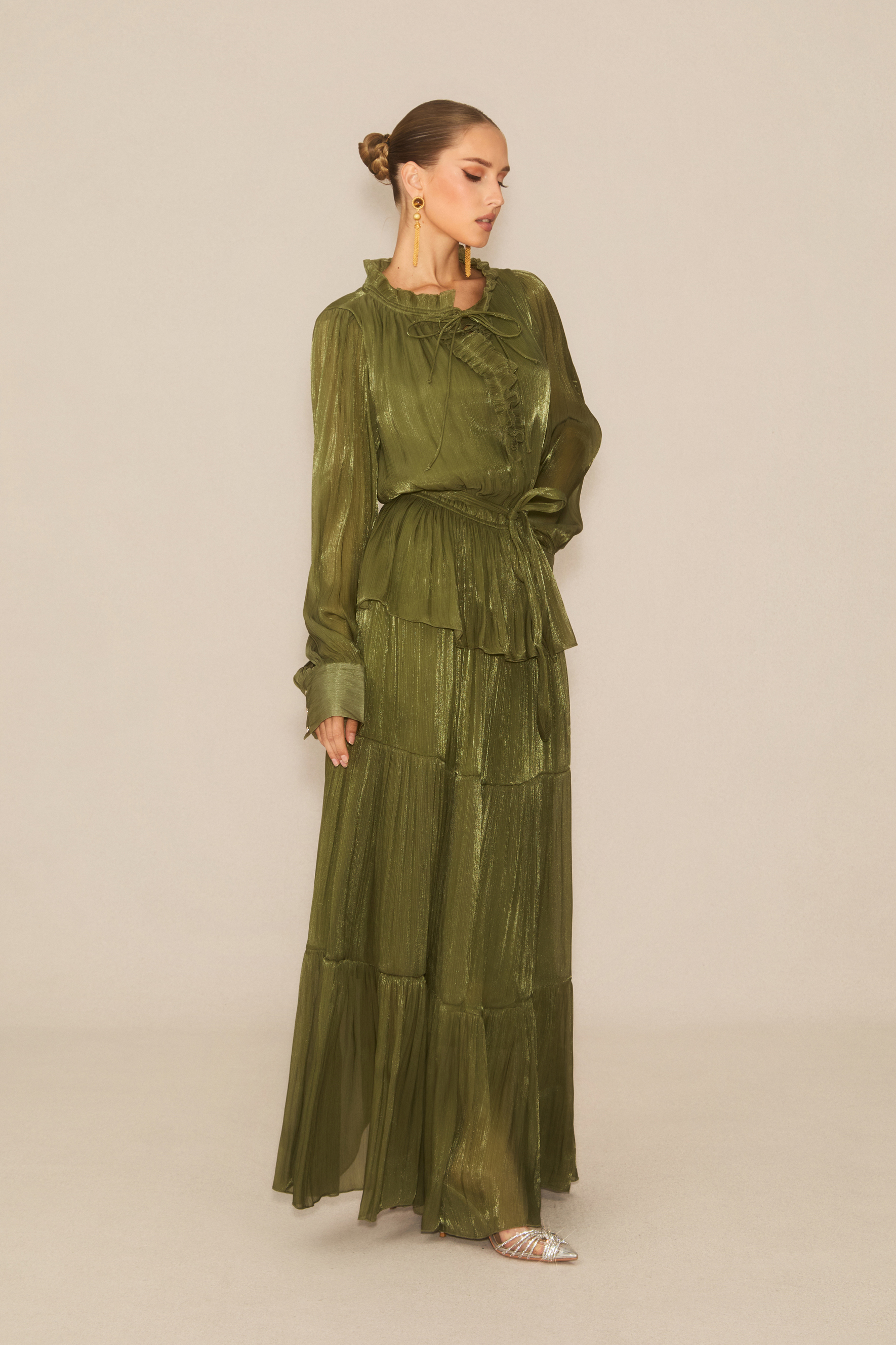 Gorgeous Darling Green Ruffle Tiered Maxi Dress