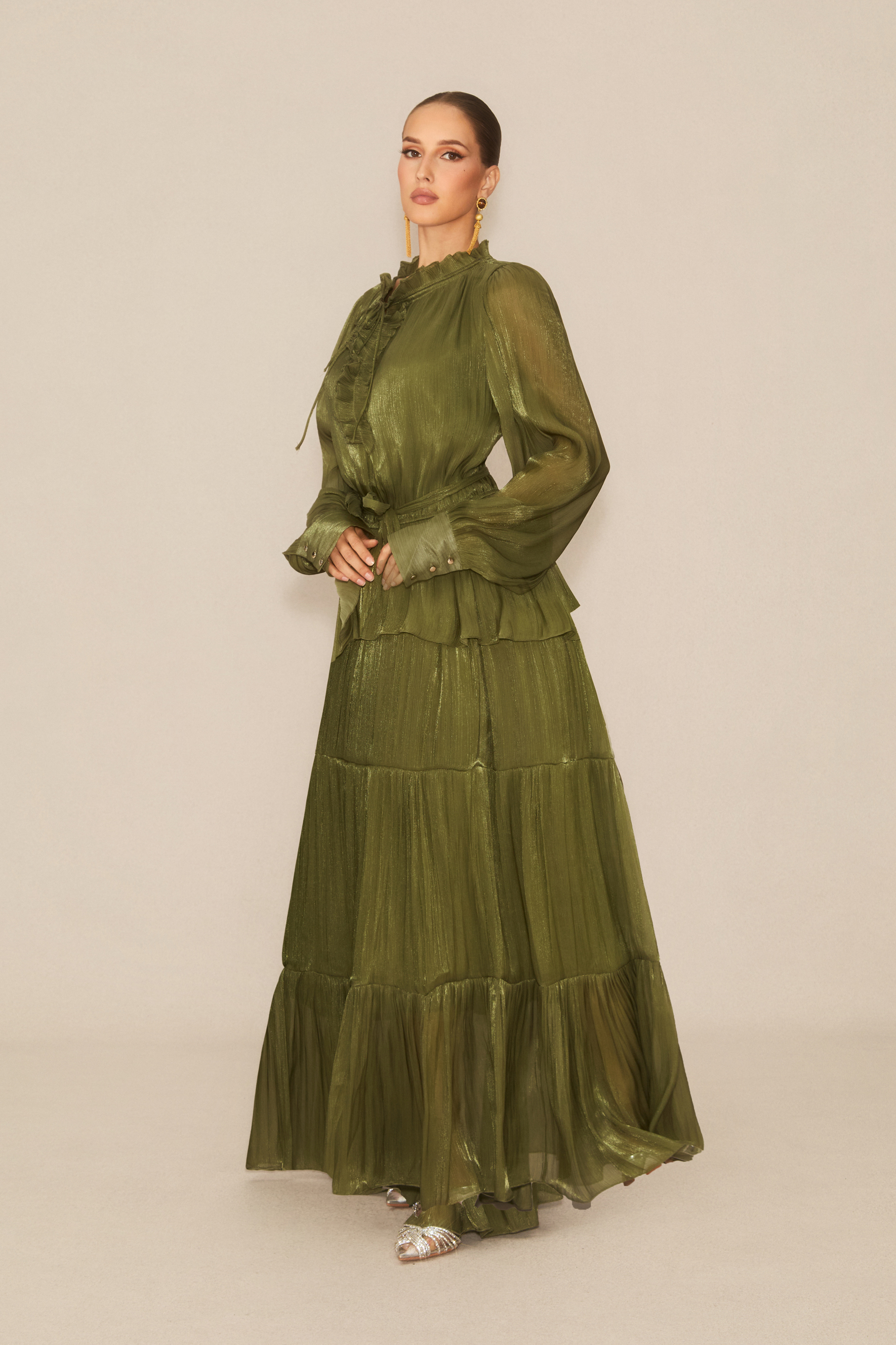 Gorgeous Darling Green Ruffle Tiered Maxi Dress