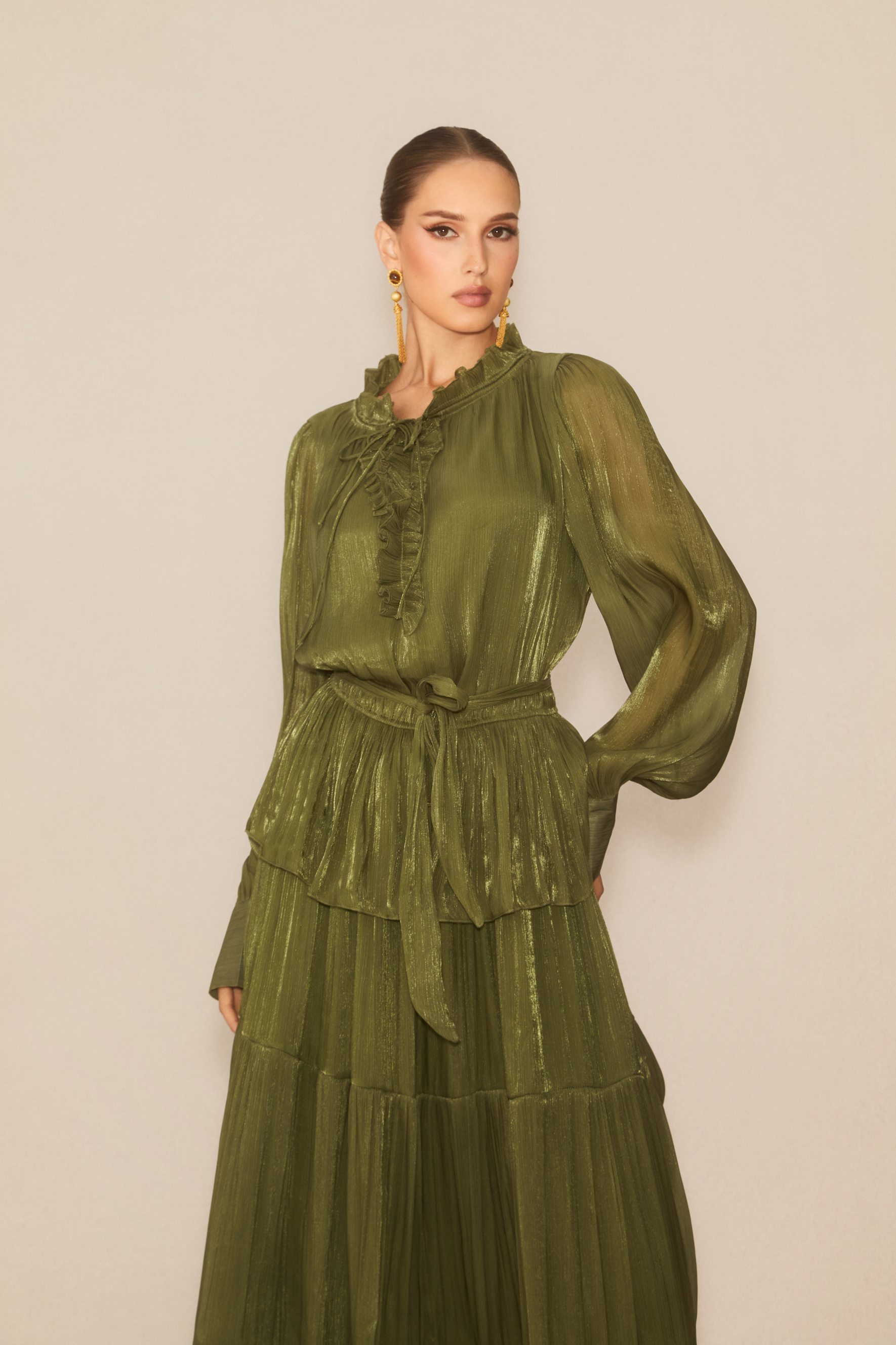 Gorgeous Darling Green Ruffle Tiered Maxi Dress