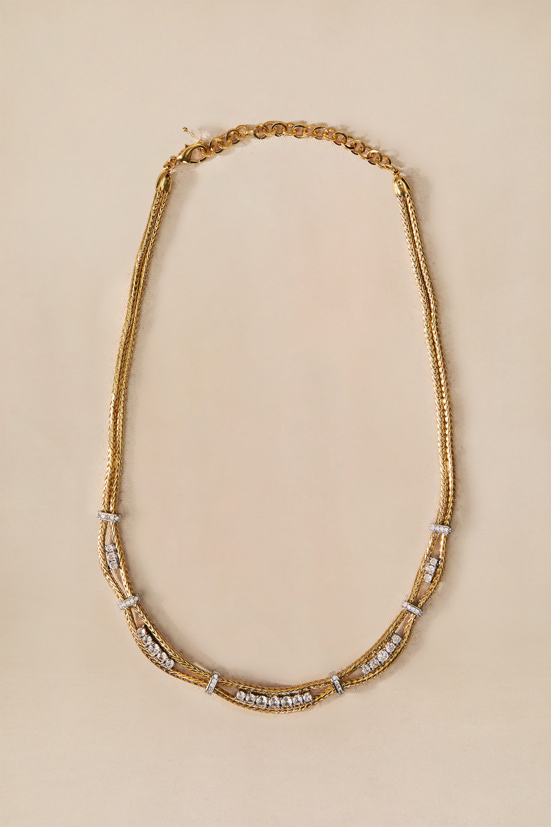 Crystal Embellished Multi Strand Chain Necklace