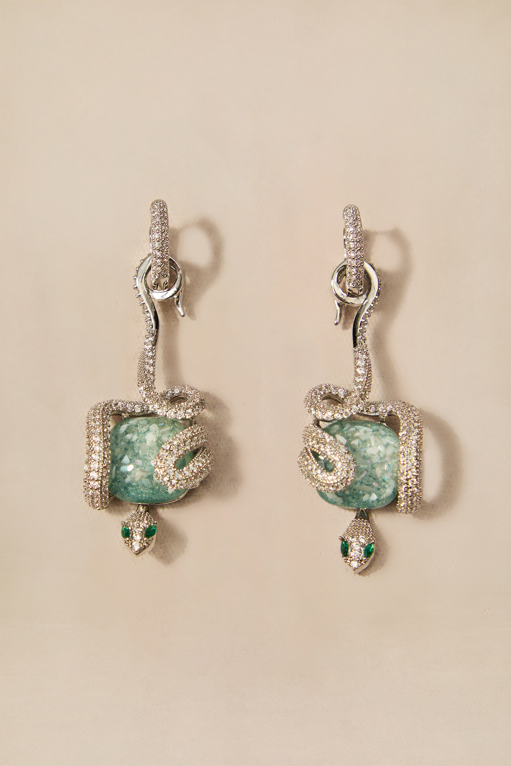 Snake Wrapped Stone Drop Earrings