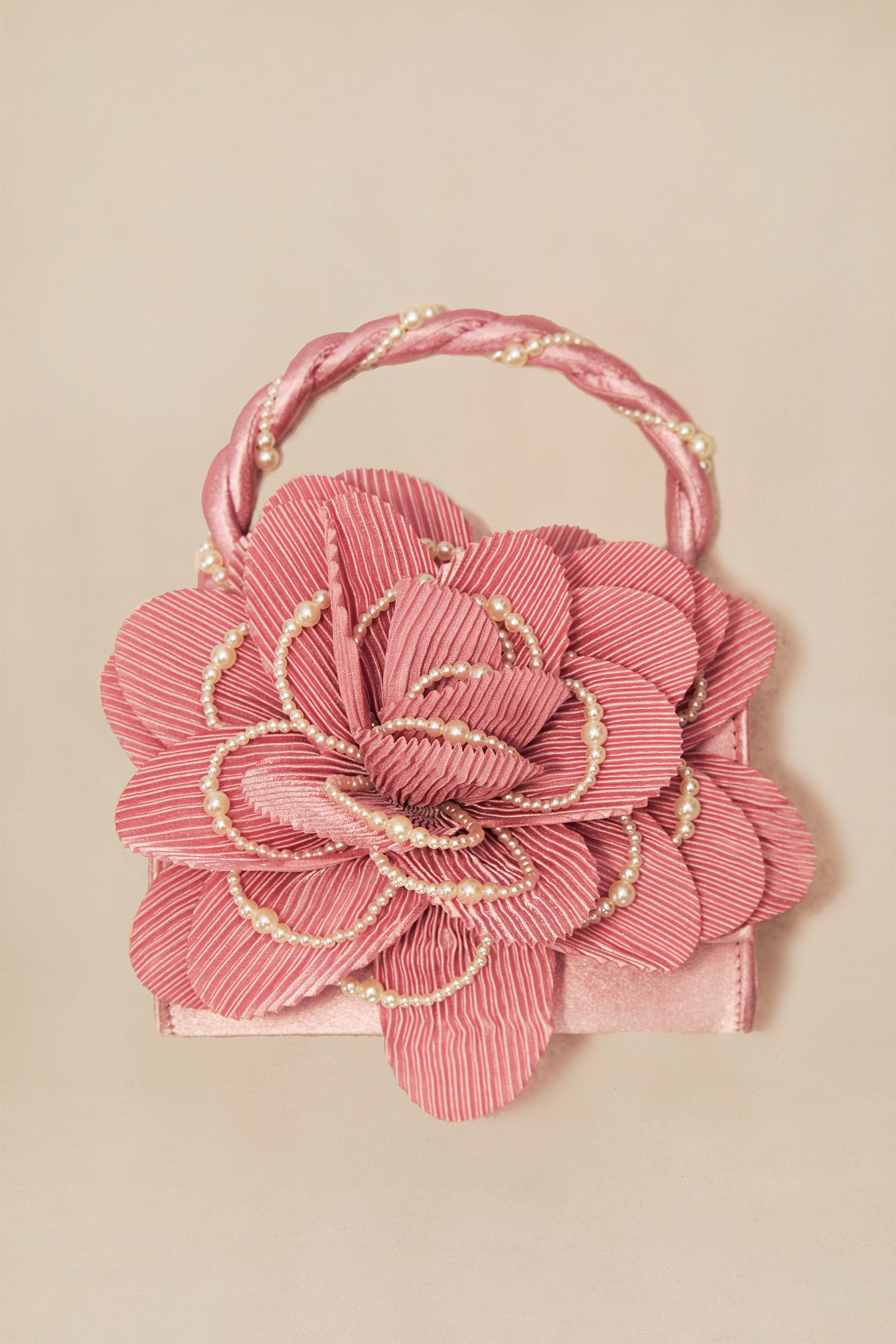 Pleated Petal Rose Pearl Evening Bag