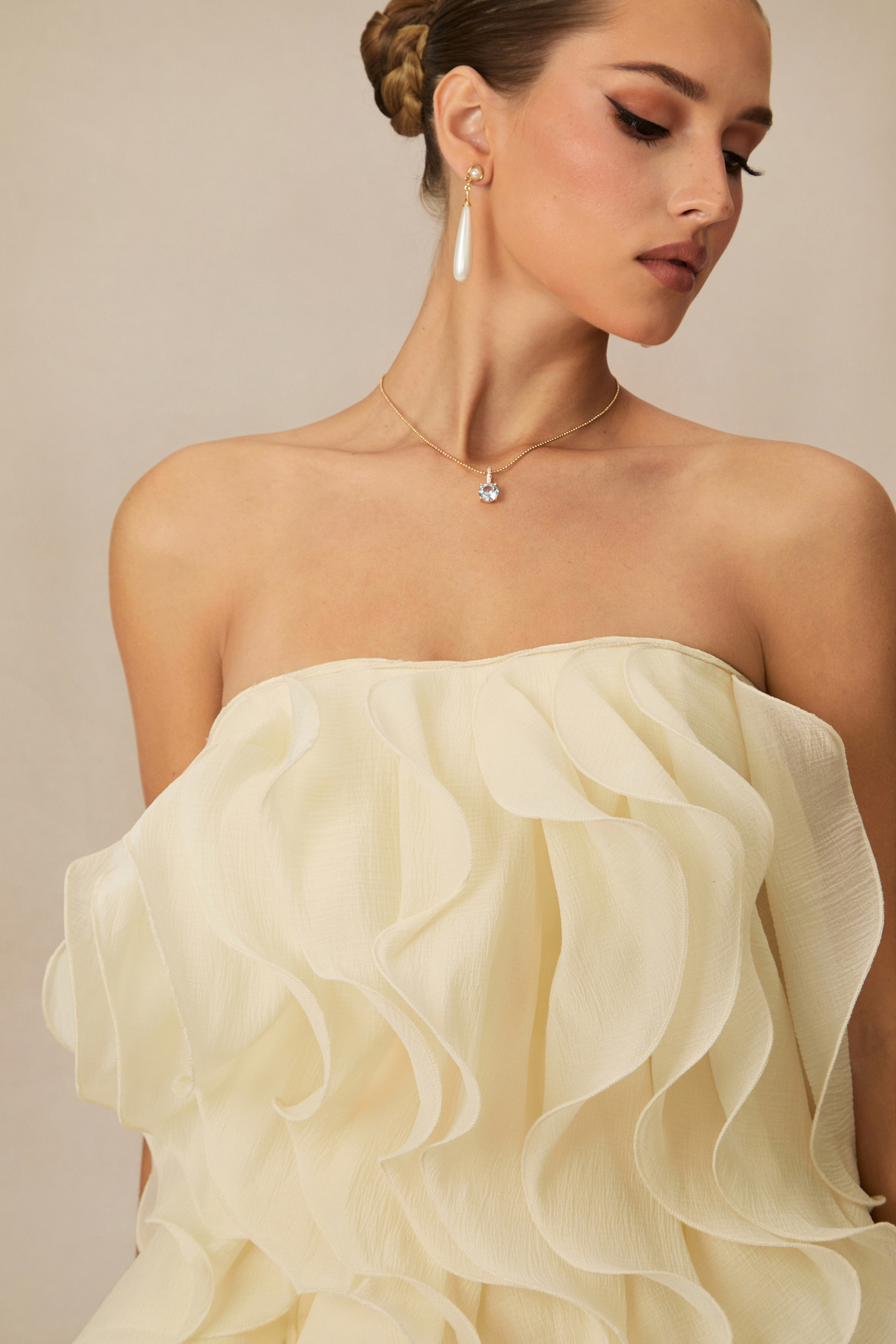 Petal Prowess Beige Layered Ruffle Mini Dress