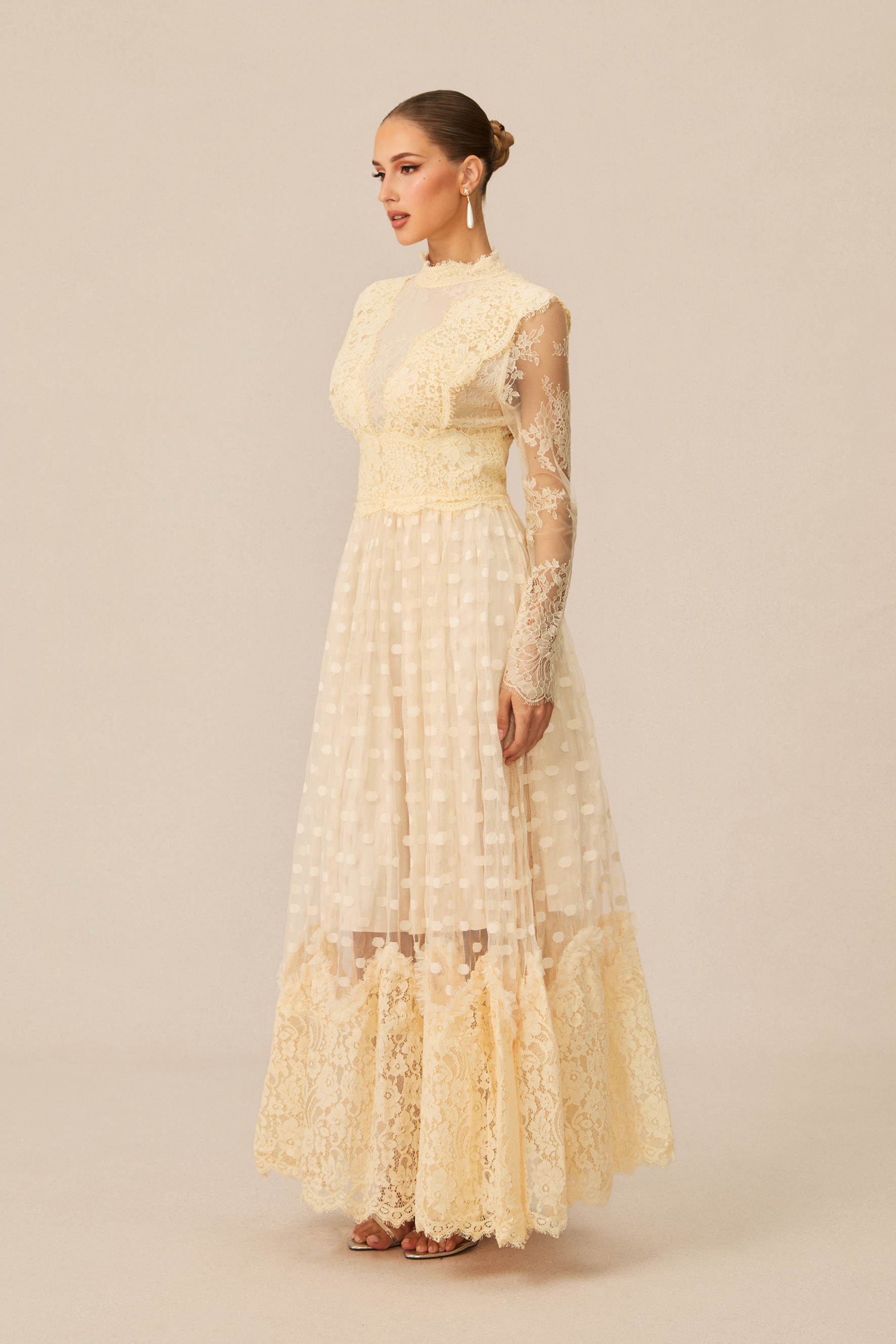 Monica Lace Embroidered Polka Dot Maxi Dress