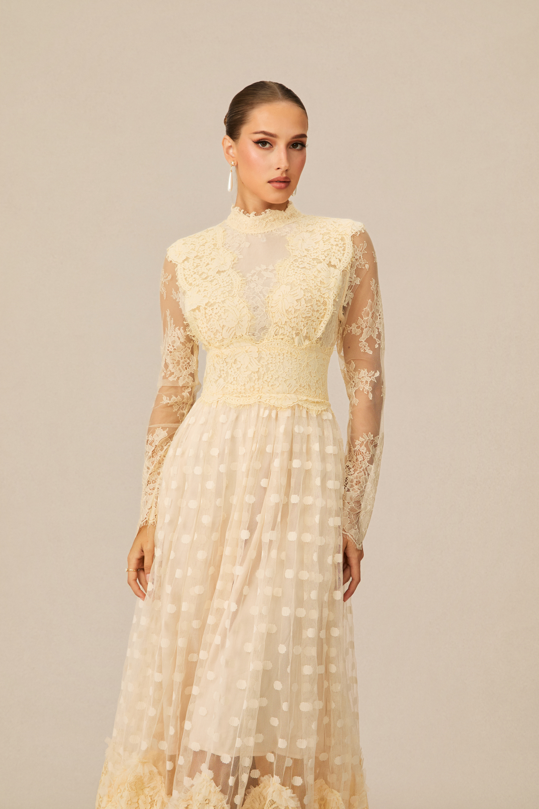 Monica Lace Embroidered Polka Dot Maxi Dress