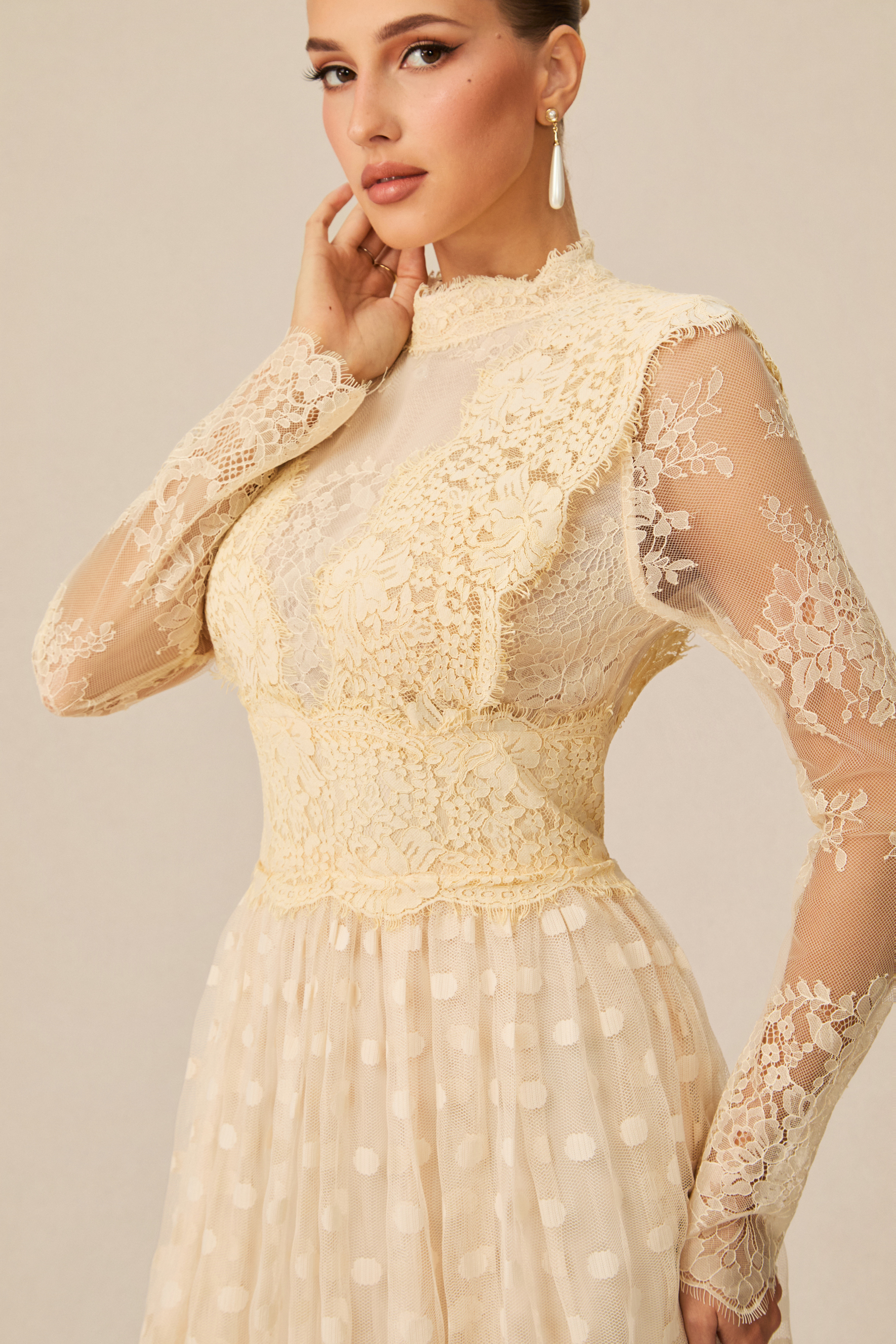 Monica Lace Embroidered Polka Dot Maxi Dress