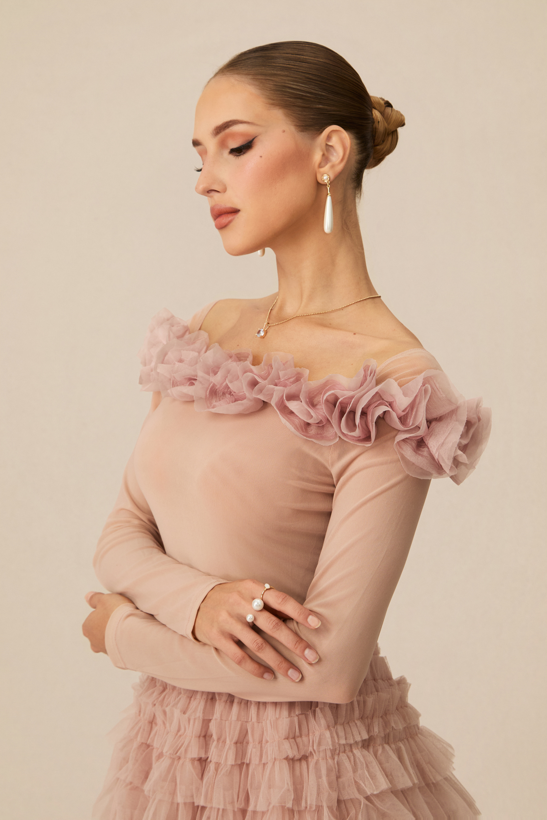 Jenna Off Shoulder Tiered Ruffle Tulle Maxi Dress