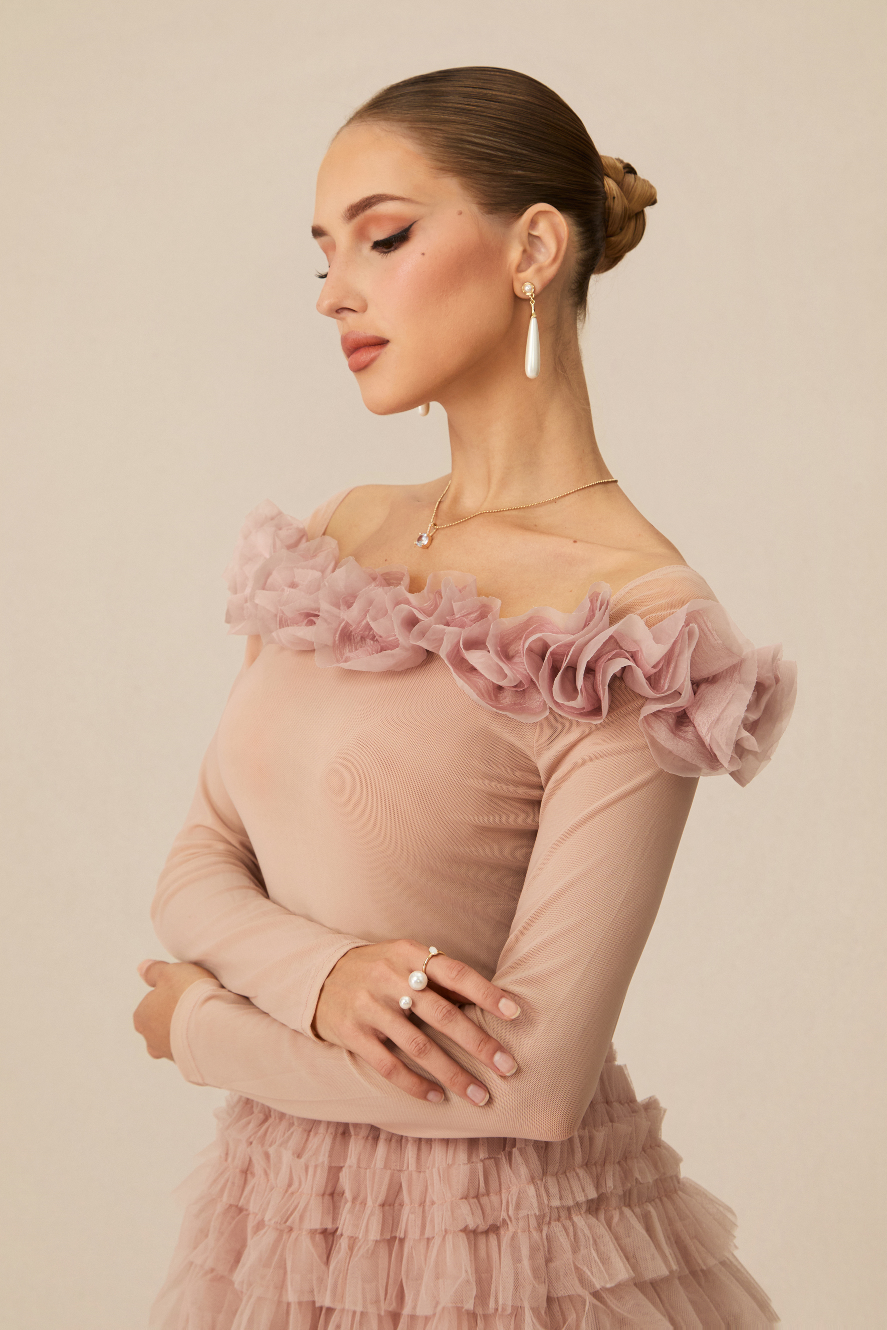 Jenna Off Shoulder Tiered Ruffle Tulle Maxi Dress