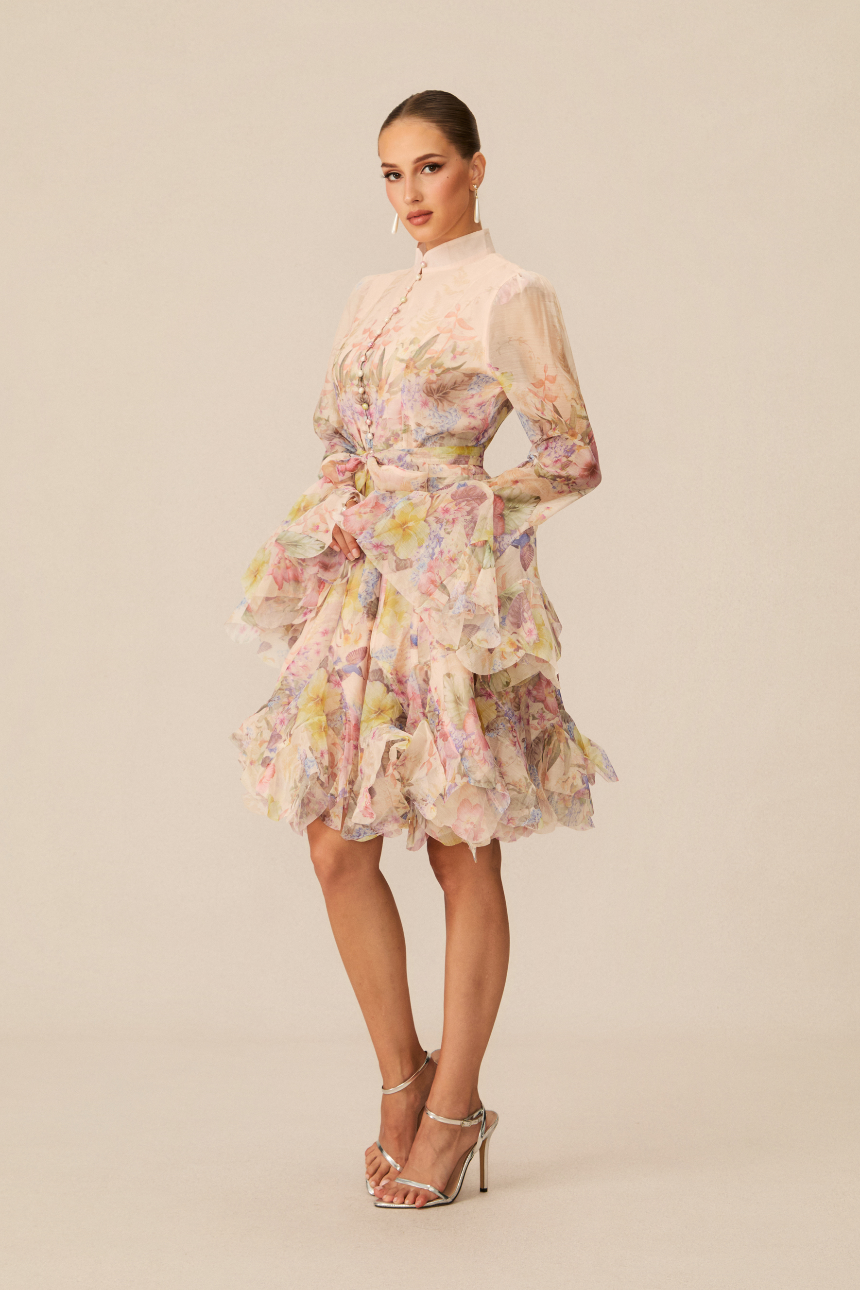 Lana Long Sleeve Chiffon Floral Mini Dress | sunfere
