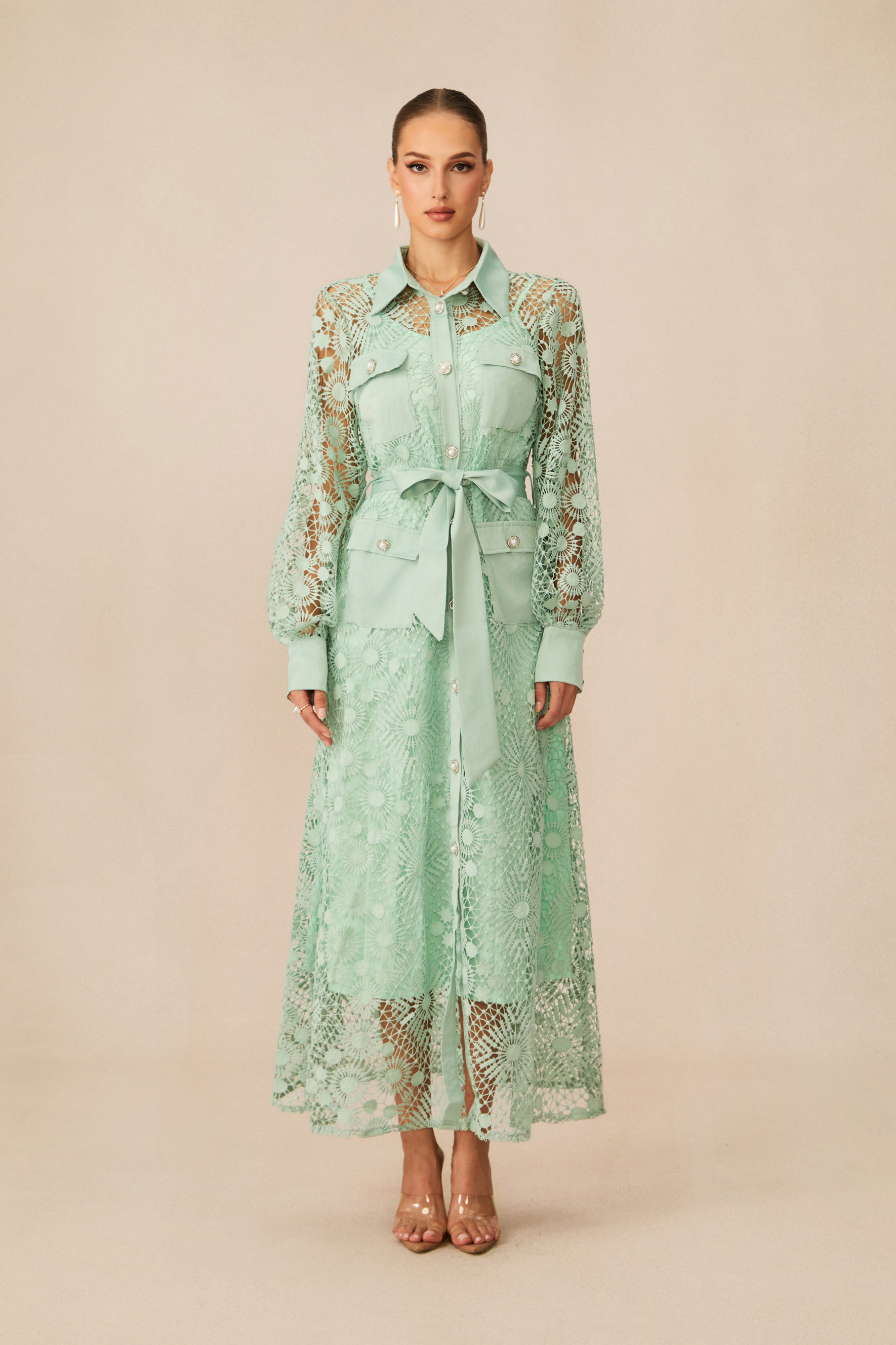 Rosa Sheer Lace Long Sleeve Maxi Dress