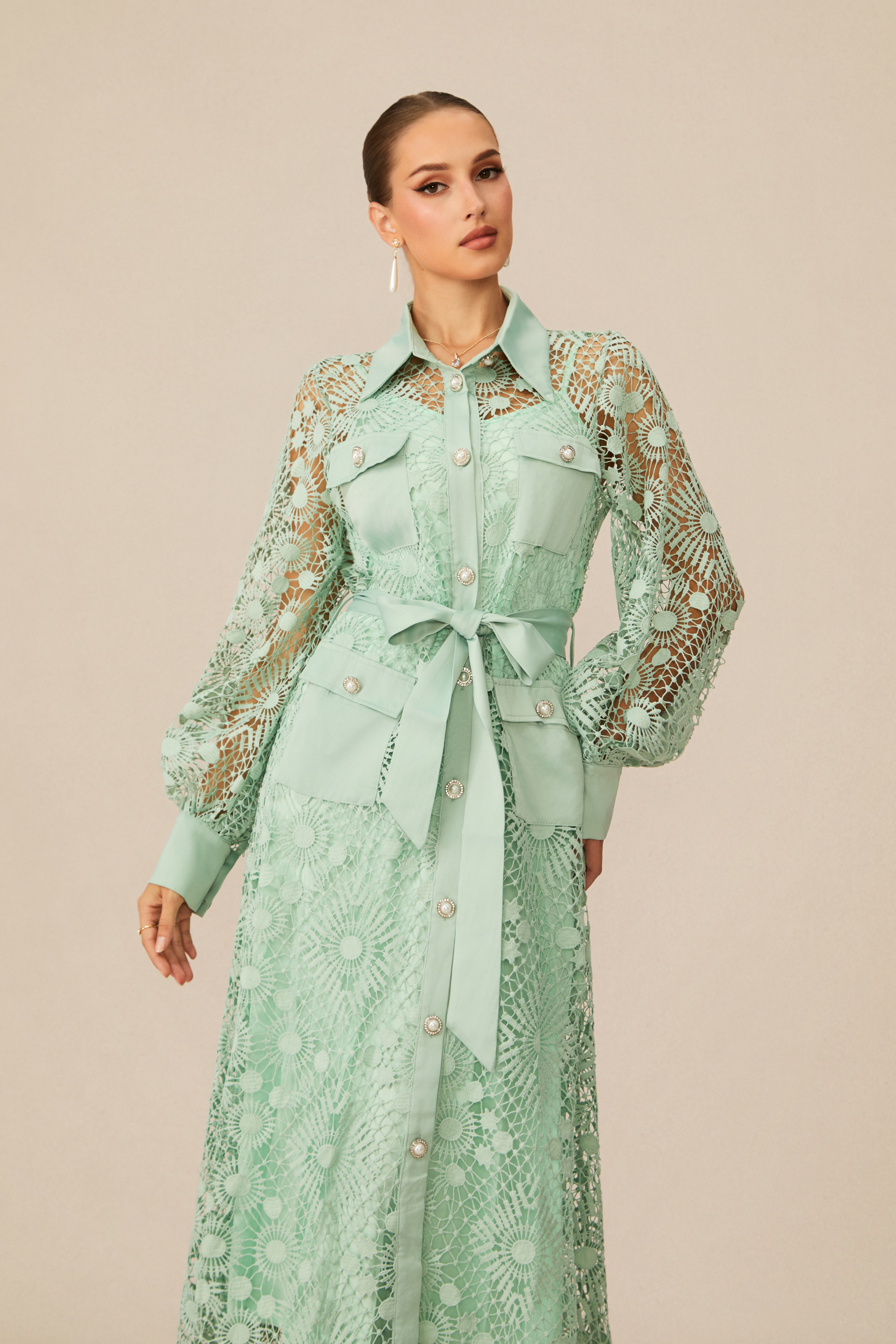 Rosa Sheer Lace Long Sleeve Maxi Dress