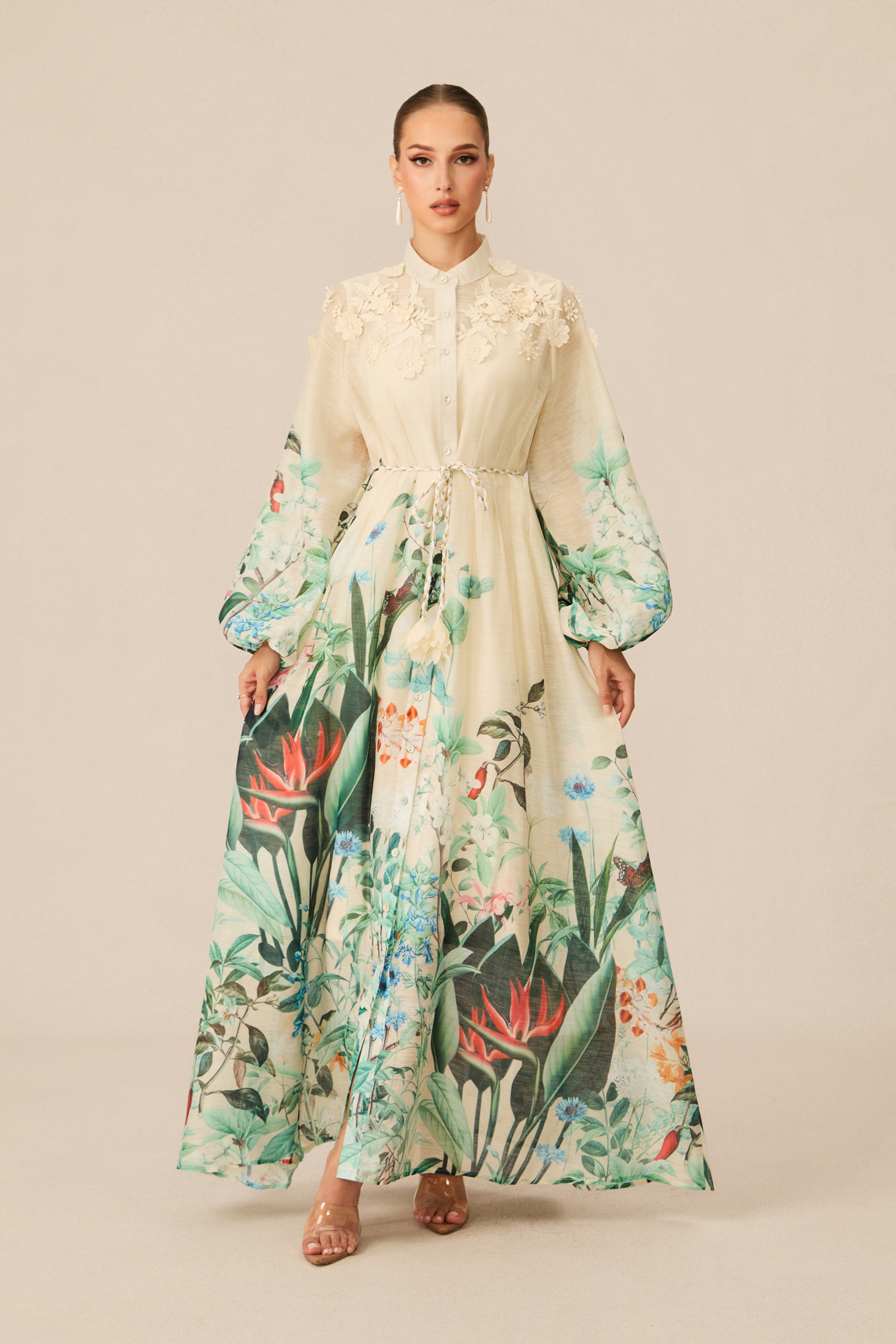 Raina Floral Print Puff Sleeve Maxi Dress