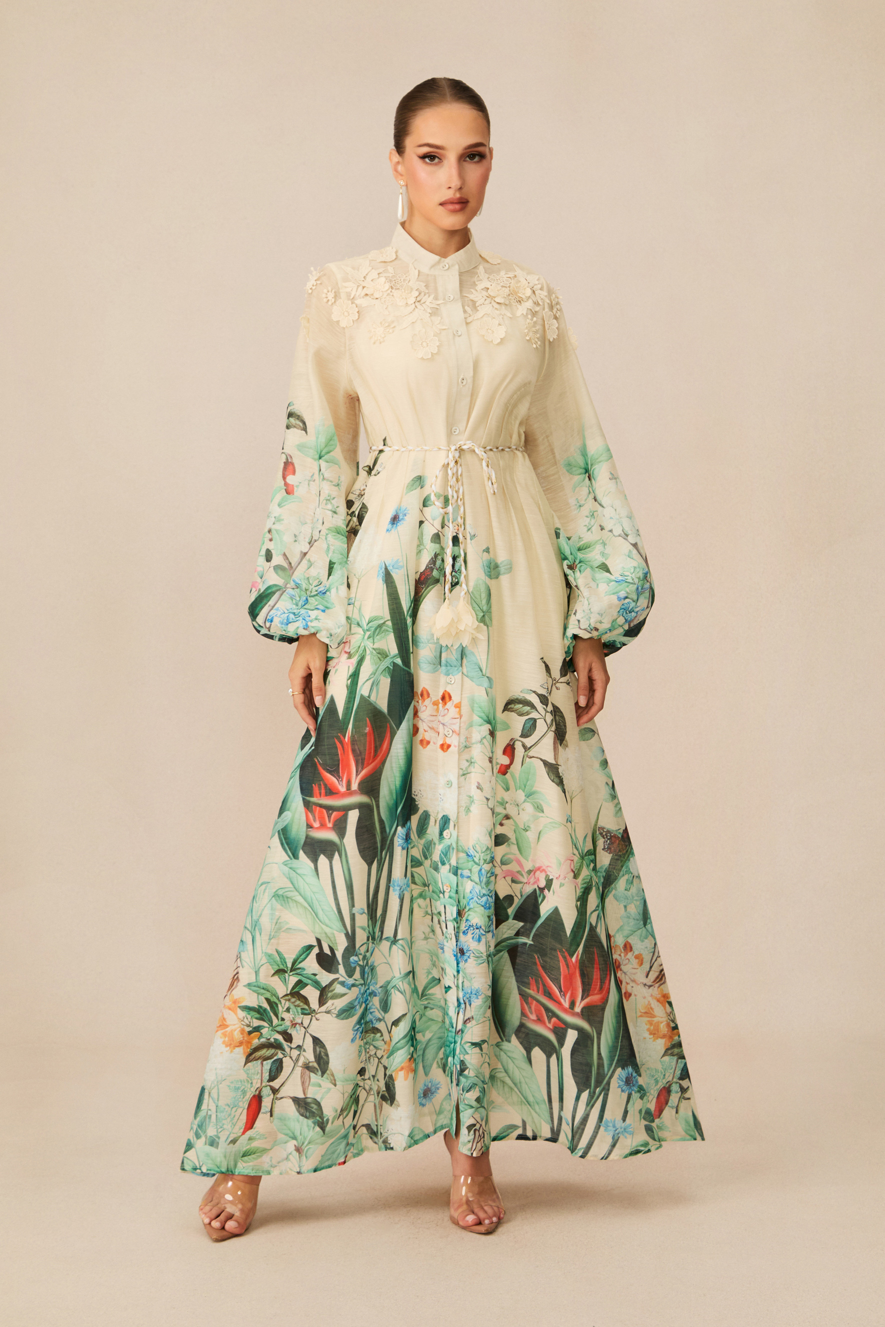 Raina Floral Print Puff Sleeve Maxi Dress