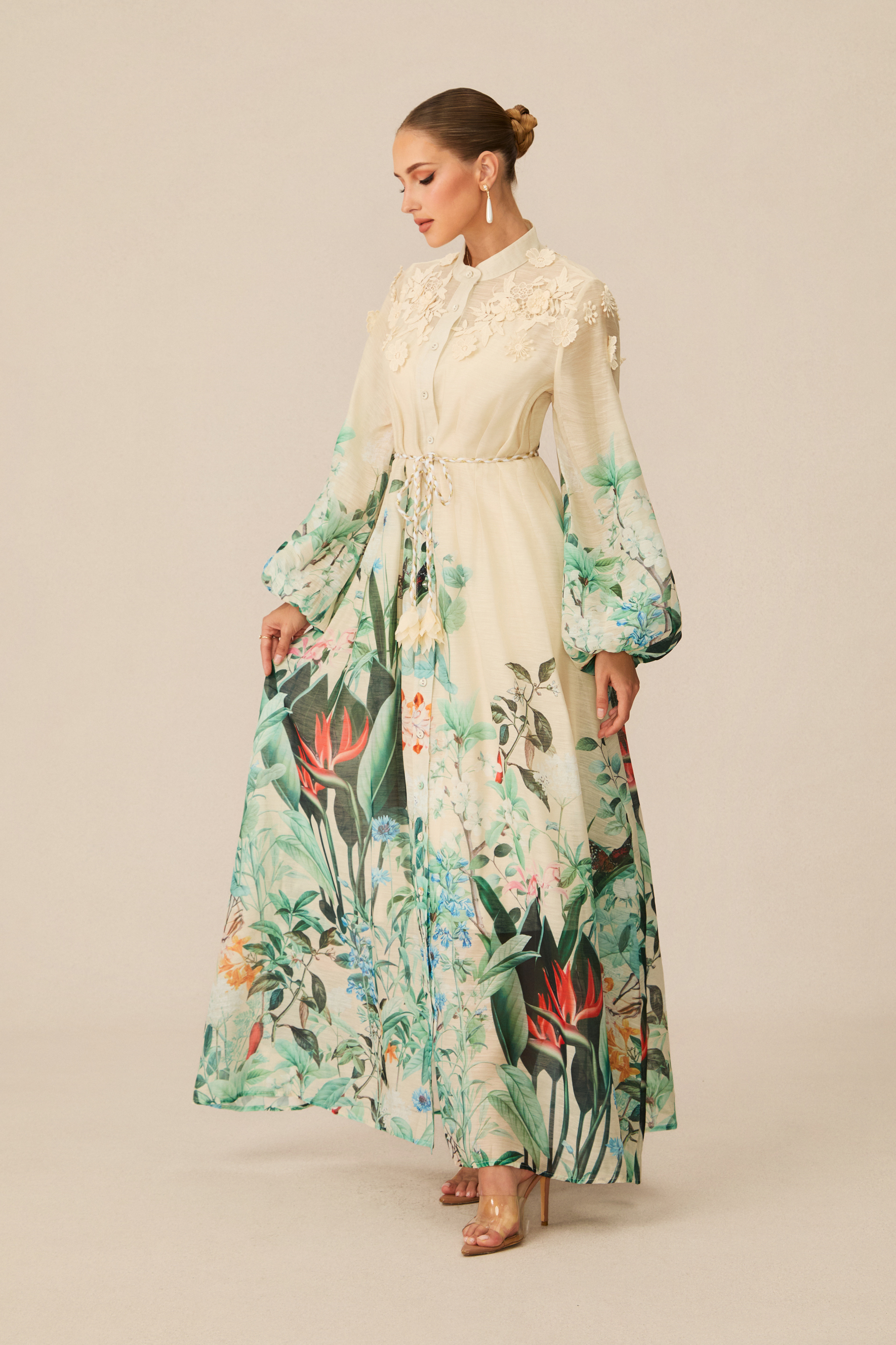 Raina Floral Print Puff Sleeve Maxi Dress