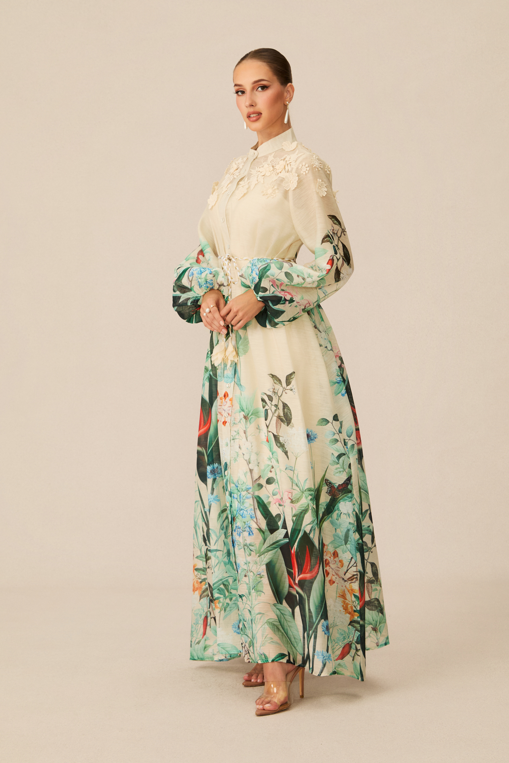Raina Floral Print Puff Sleeve Maxi Dress