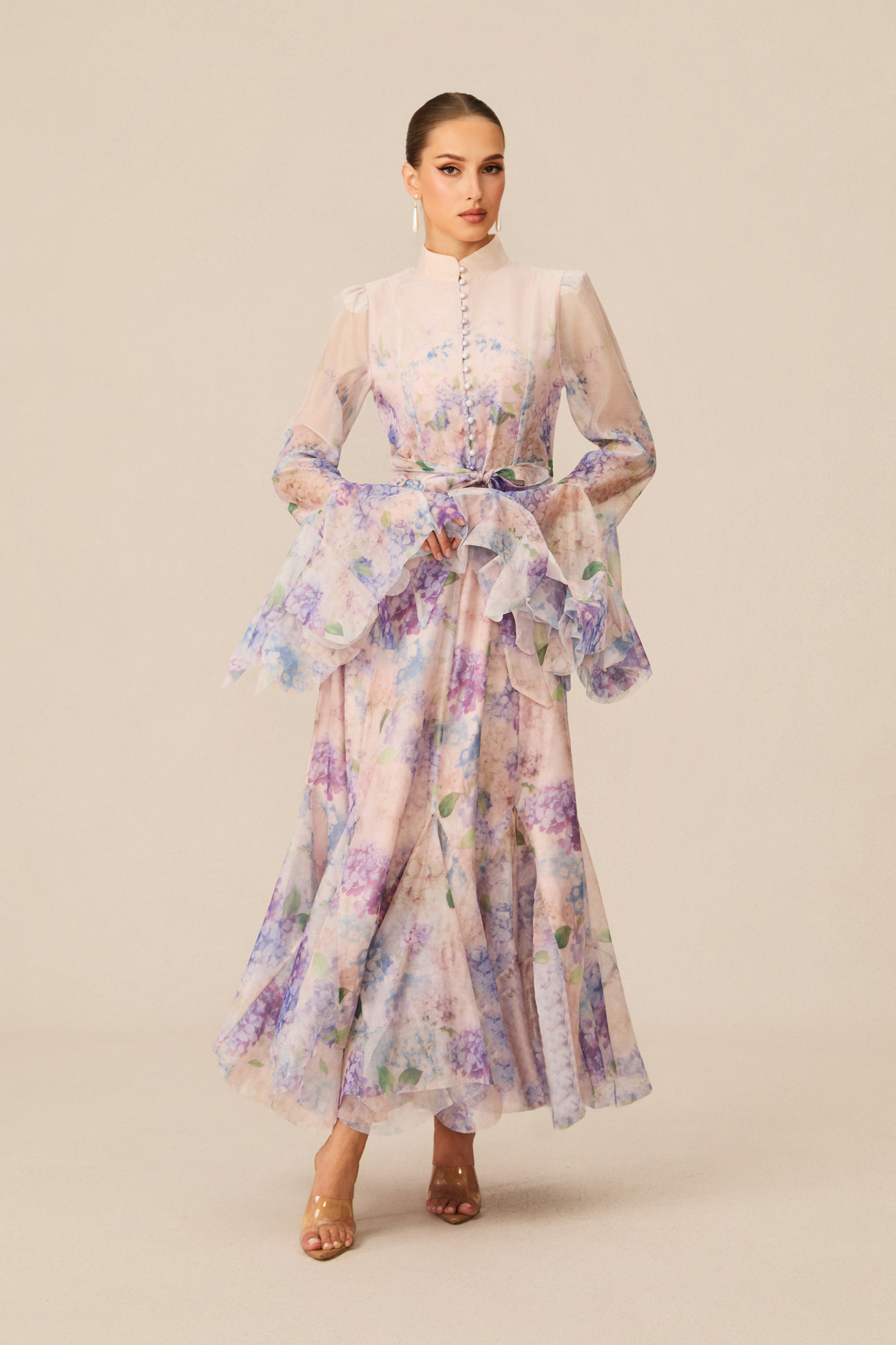 Alessia Floral Print Ruffle Cuff Maxi Dress