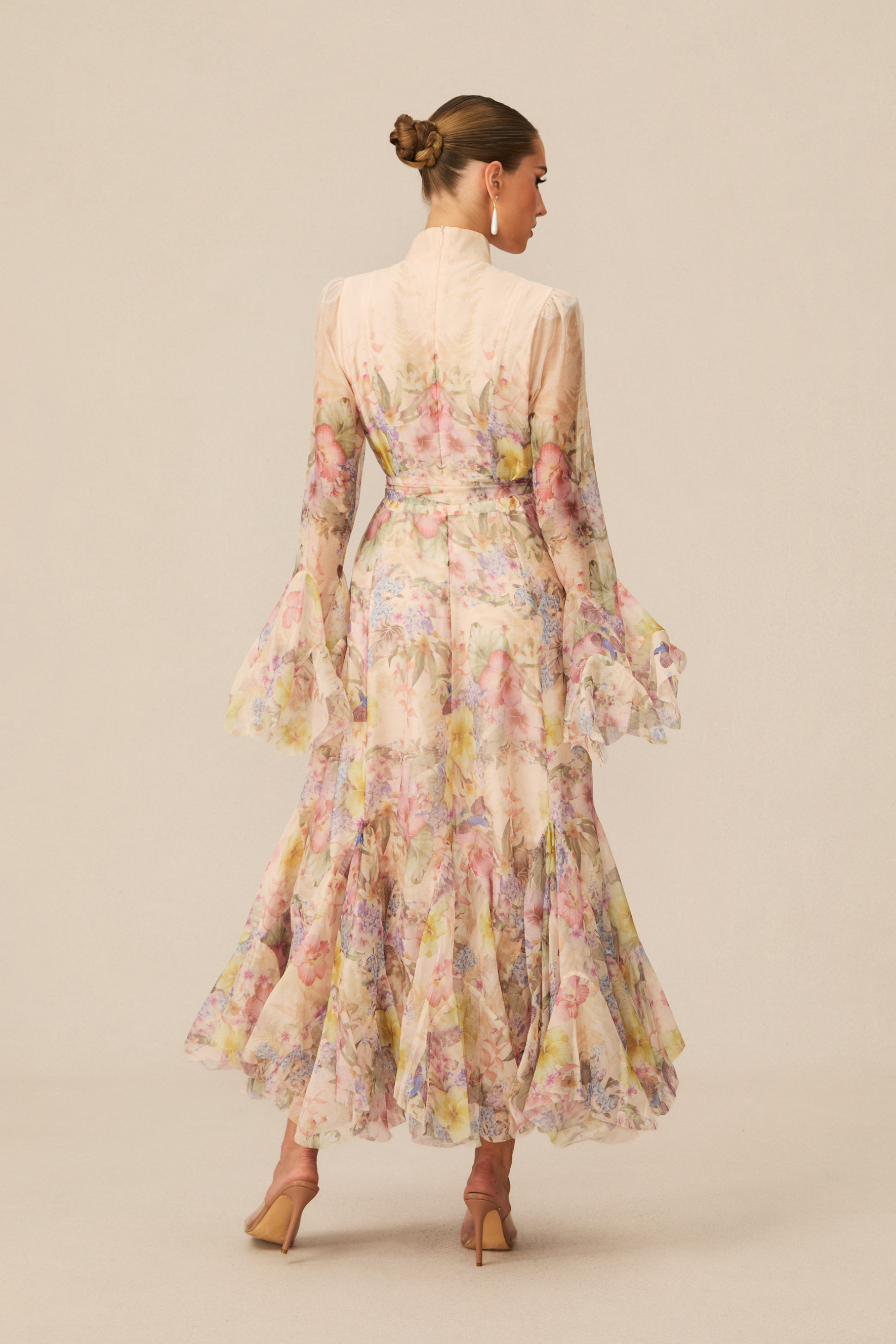 Alessia Floral Print Ruffle Cuff Maxi Dress