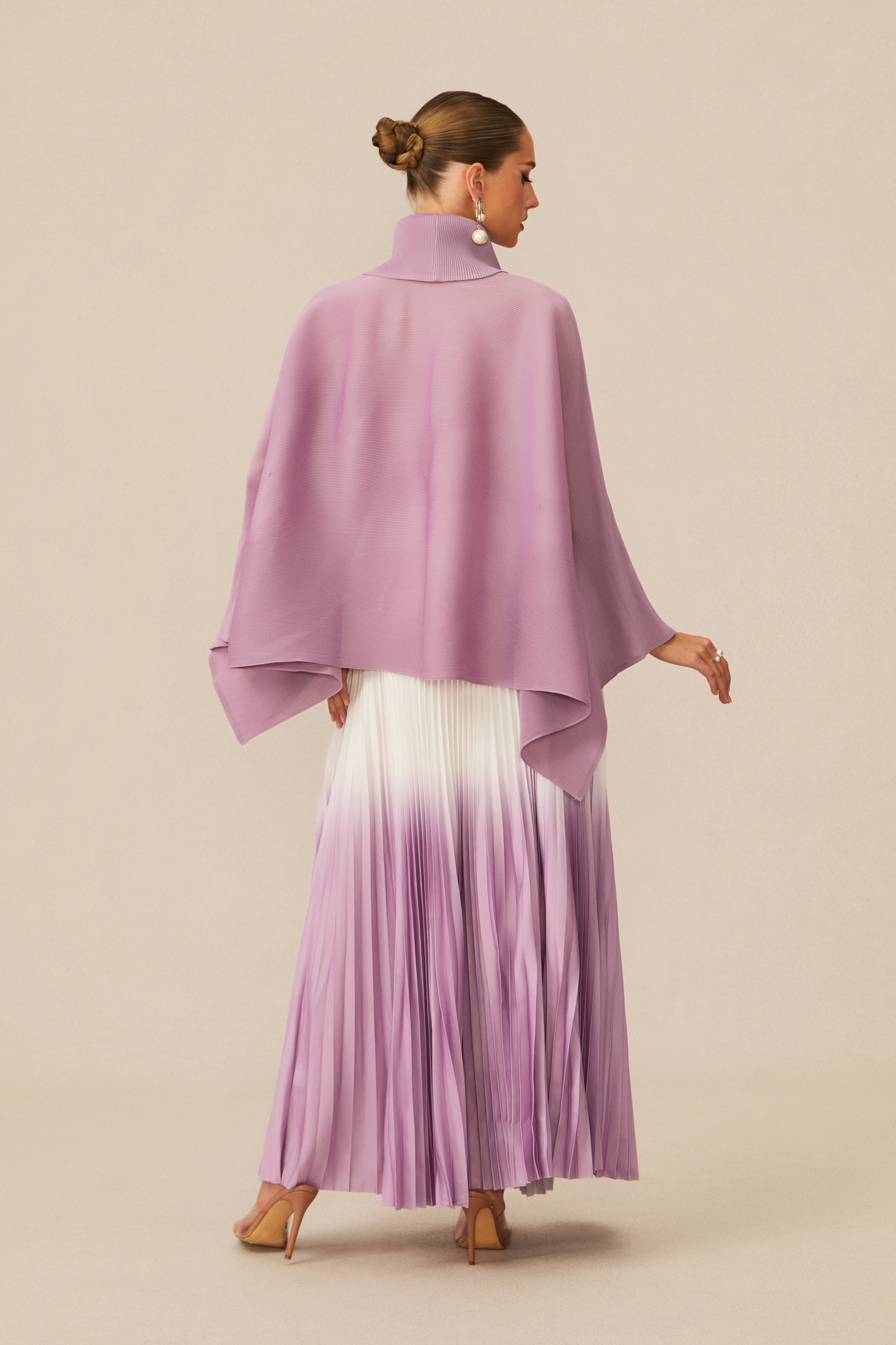 Pleasing Chicness Purple Wrap Top &  Gradient Pleated Skirt Set