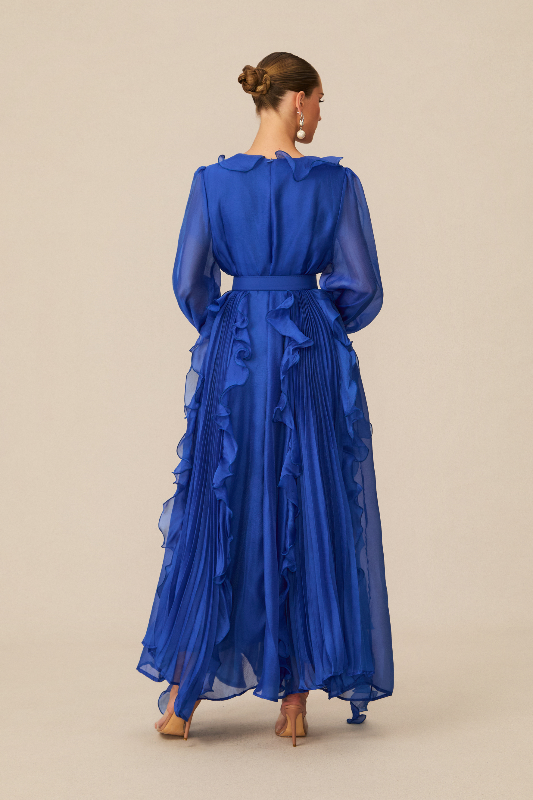 Dreamy Cobalt Blue Ruffle Trim Maxi Dress