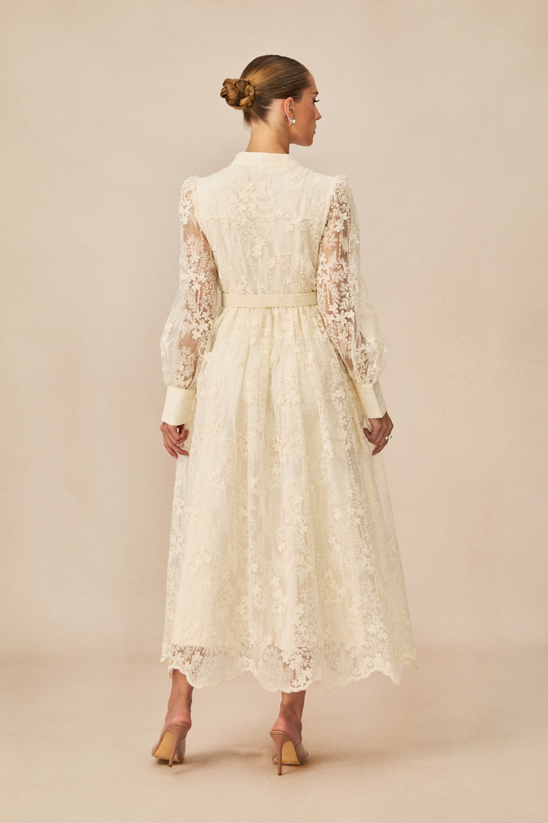 Madeline V-Neck Lace Embroidered Midi Dress | Elegant – sunfere