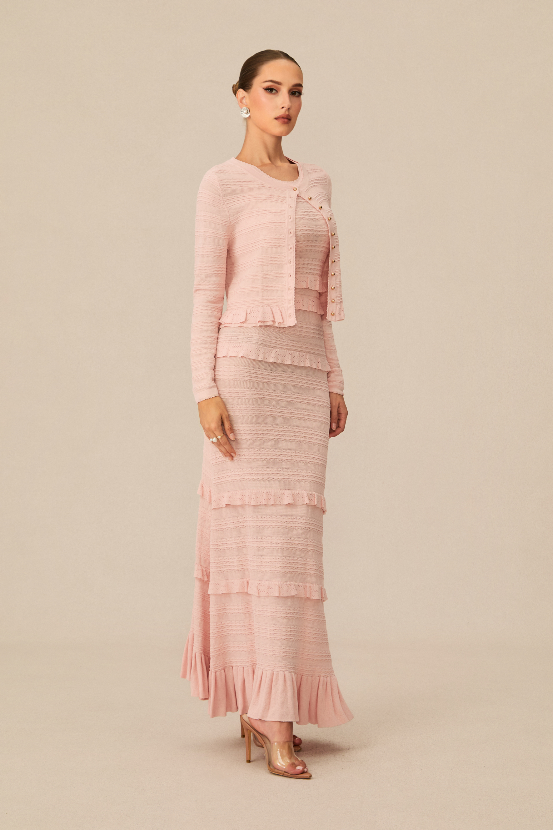 ニット+セーター andmary Carmen knit set dress pink ANDMARY】Carmen knit set dress