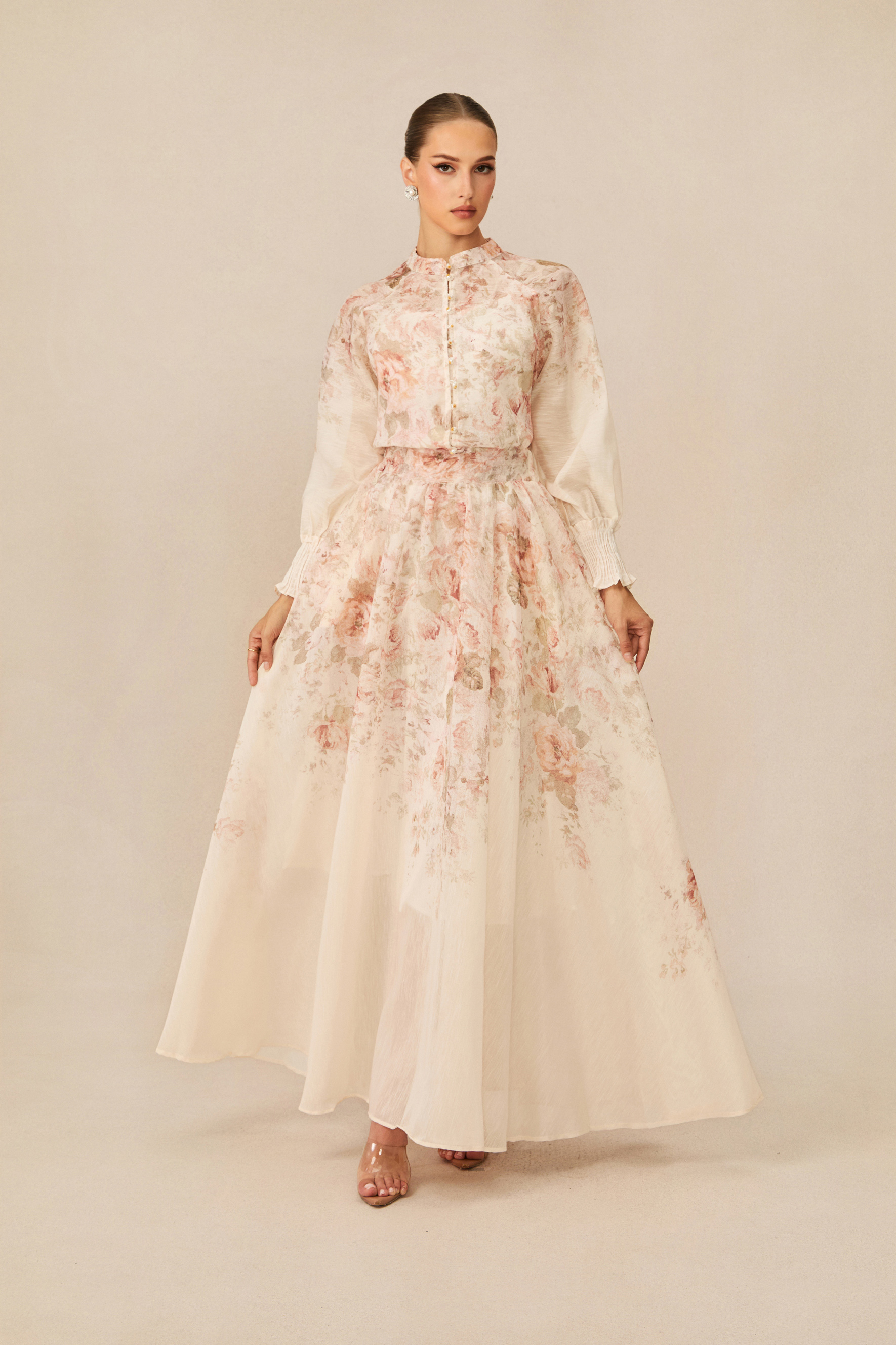 Classic Romance Pink Floral Print Blouse & Skirt Set