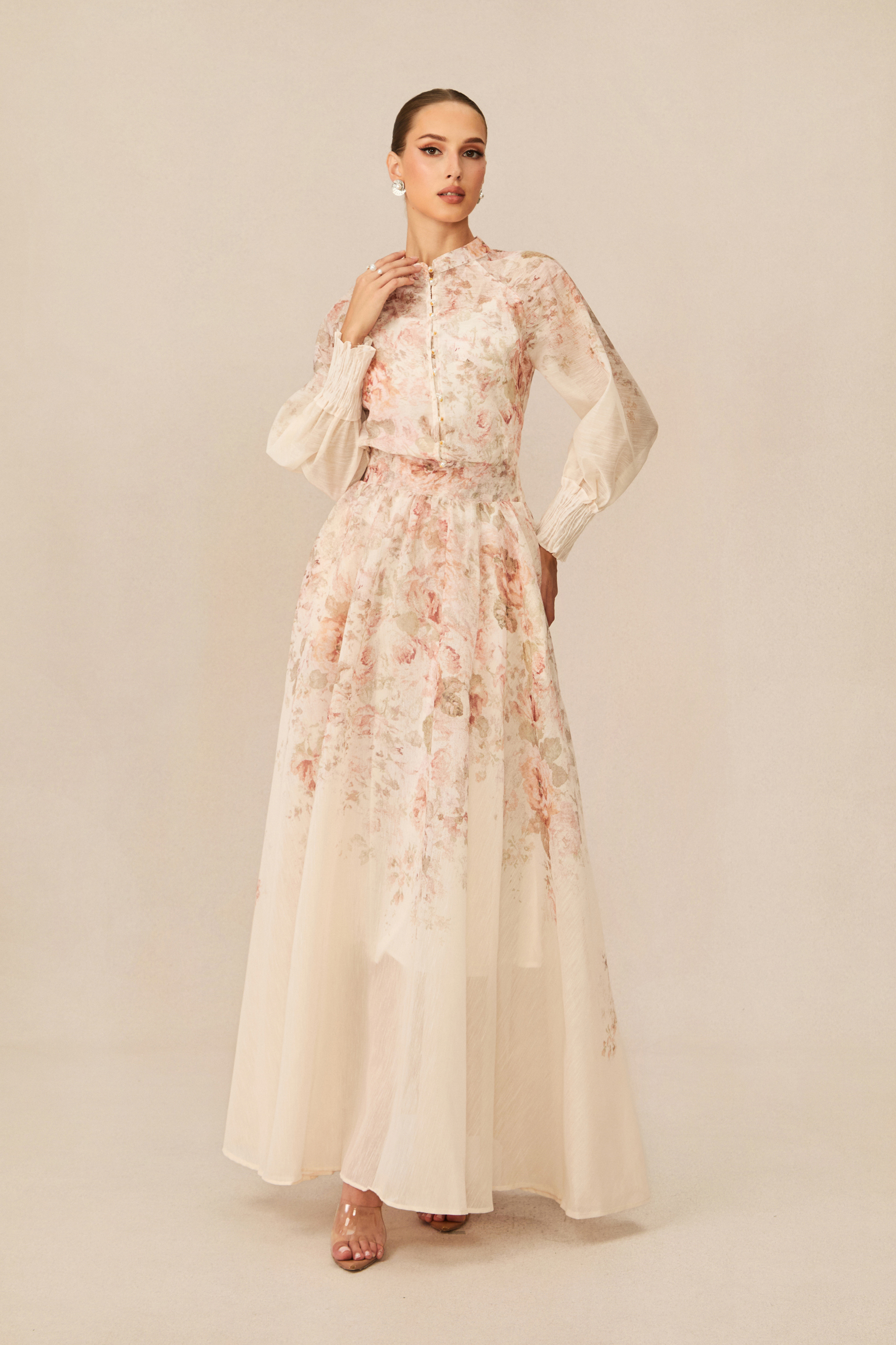 Classic Romance Pink Floral Print Blouse & Skirt Set