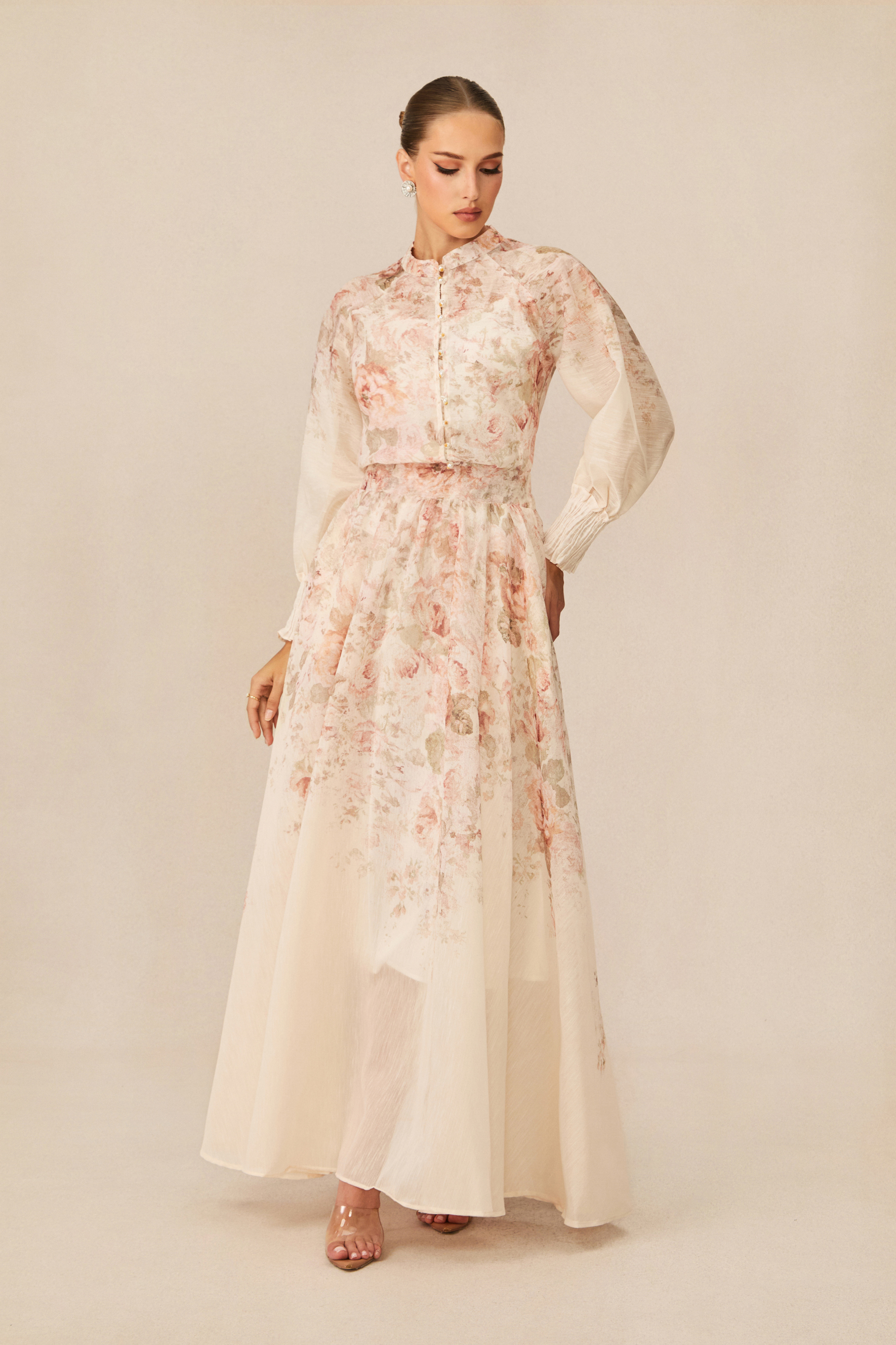 Classic Romance Pink Floral Print Blouse & Skirt Set