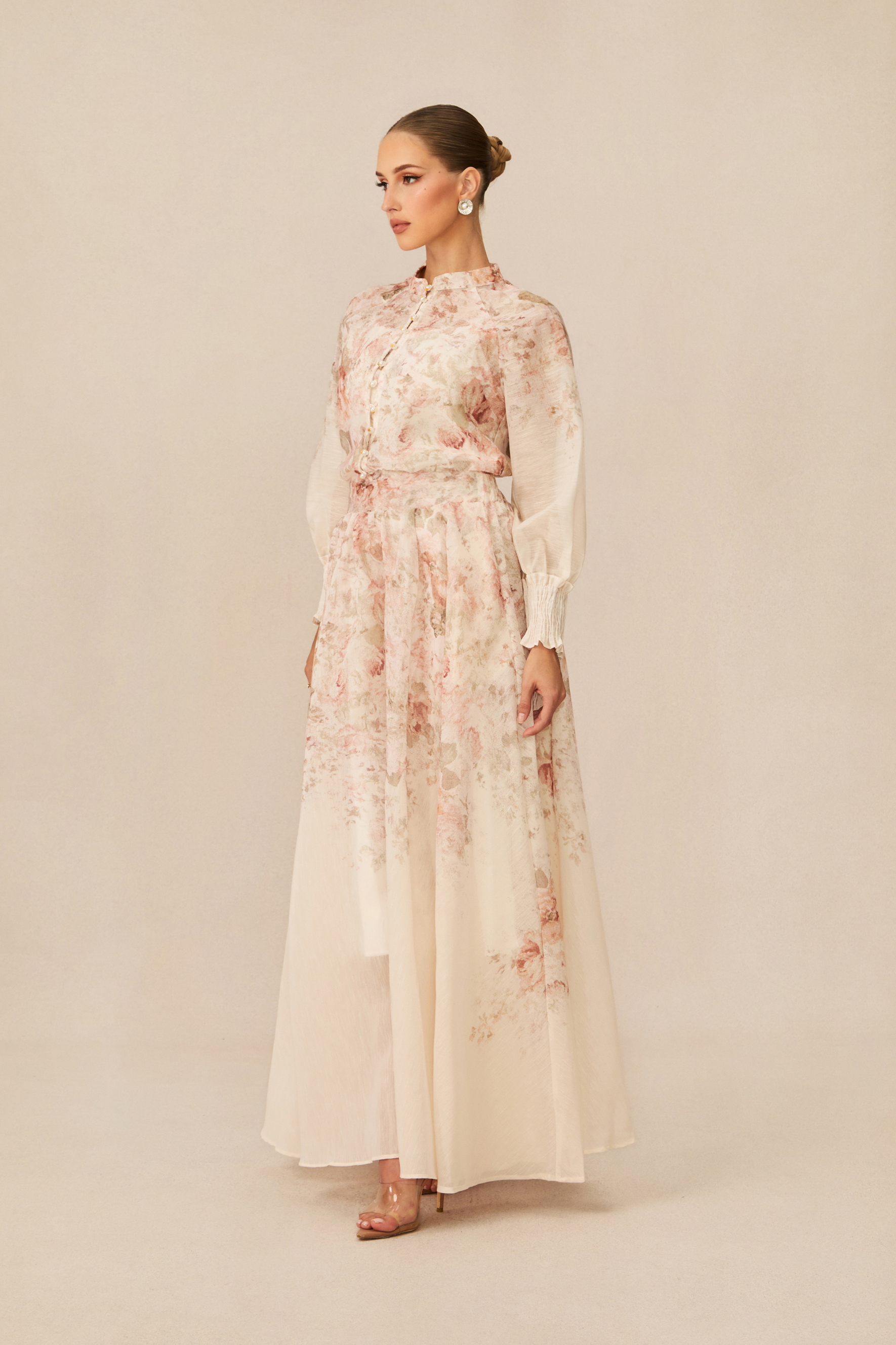 Classic Romance Pink Floral Print Blouse & Skirt Set