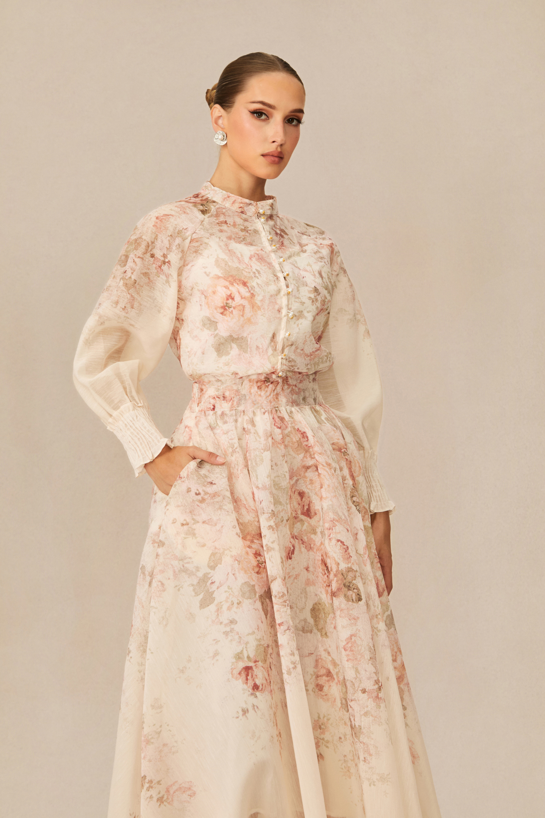 Classic Romance Pink Floral Print Blouse & Skirt Set