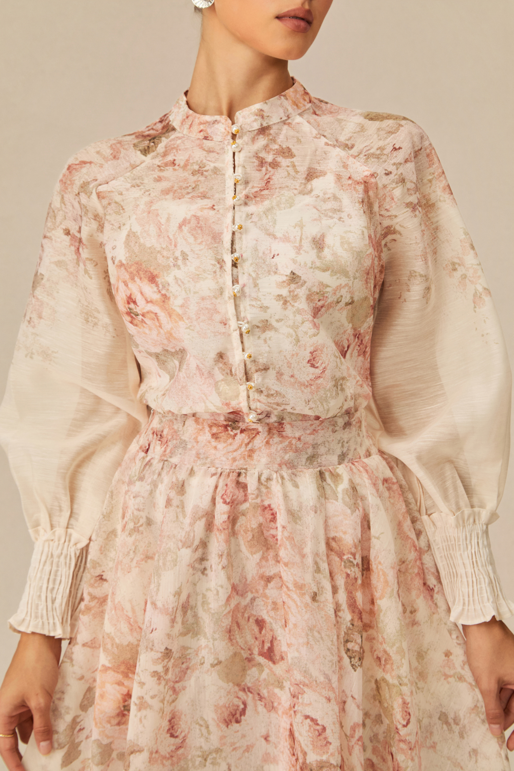 Classic Romance Pink Floral Print Blouse & Skirt Set
