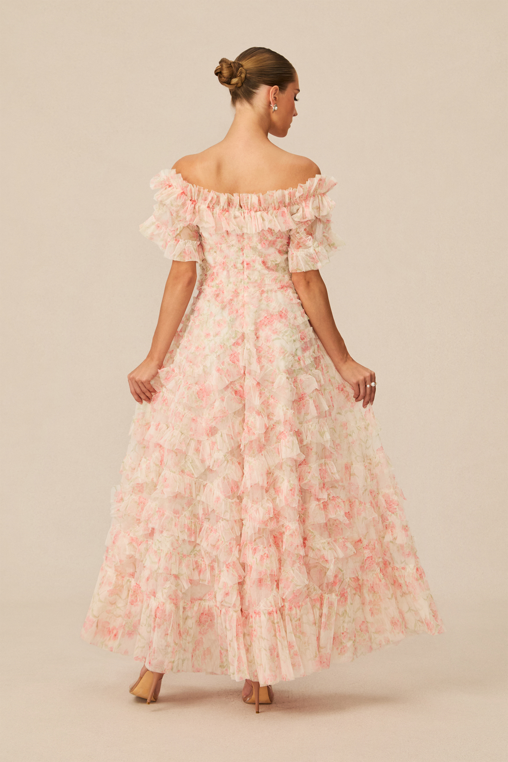 Romance Dreamer Pink Floral Print Off Shoulder Maxi Dress