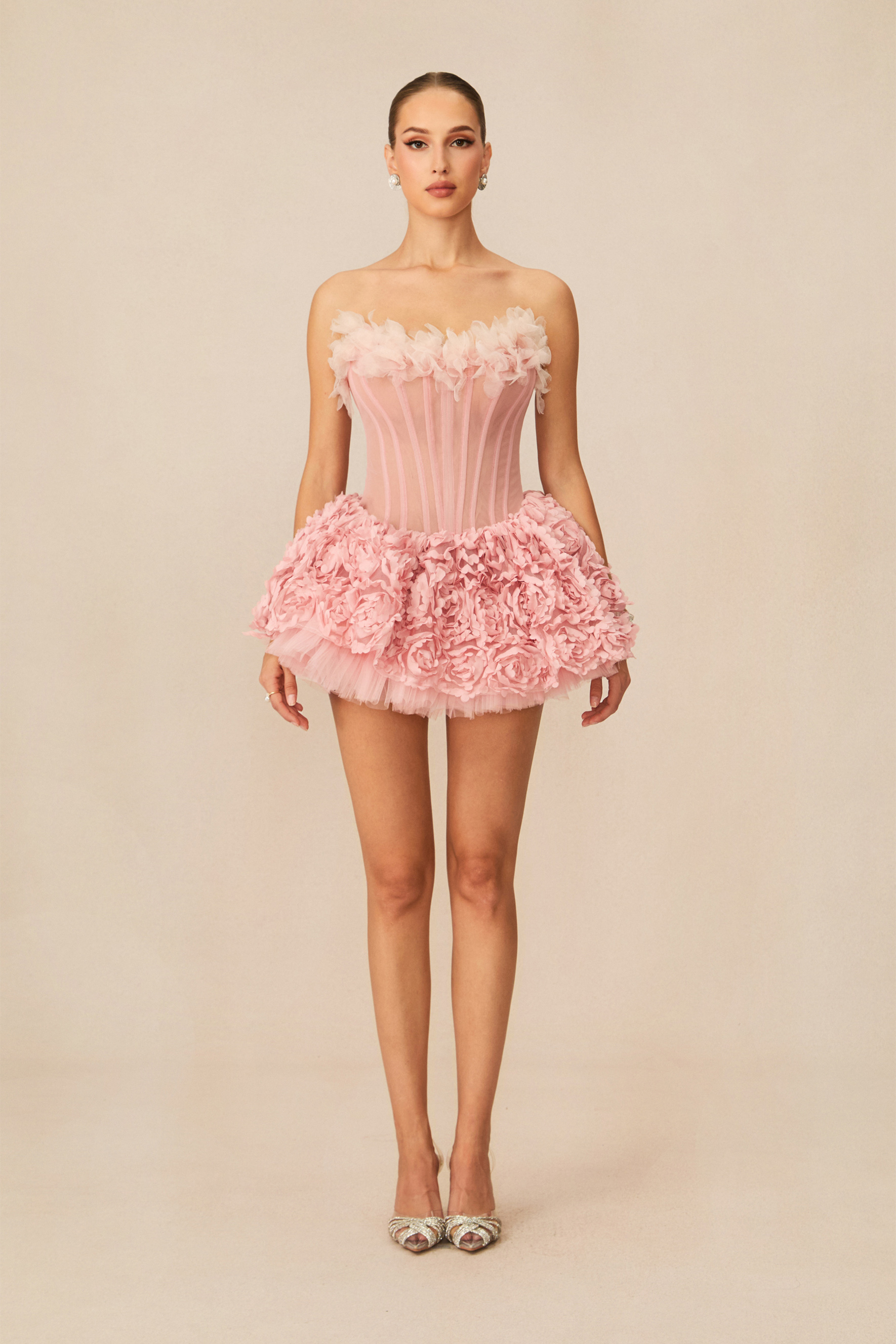 Anne Floral Applique Strapless Corset Mini Dress