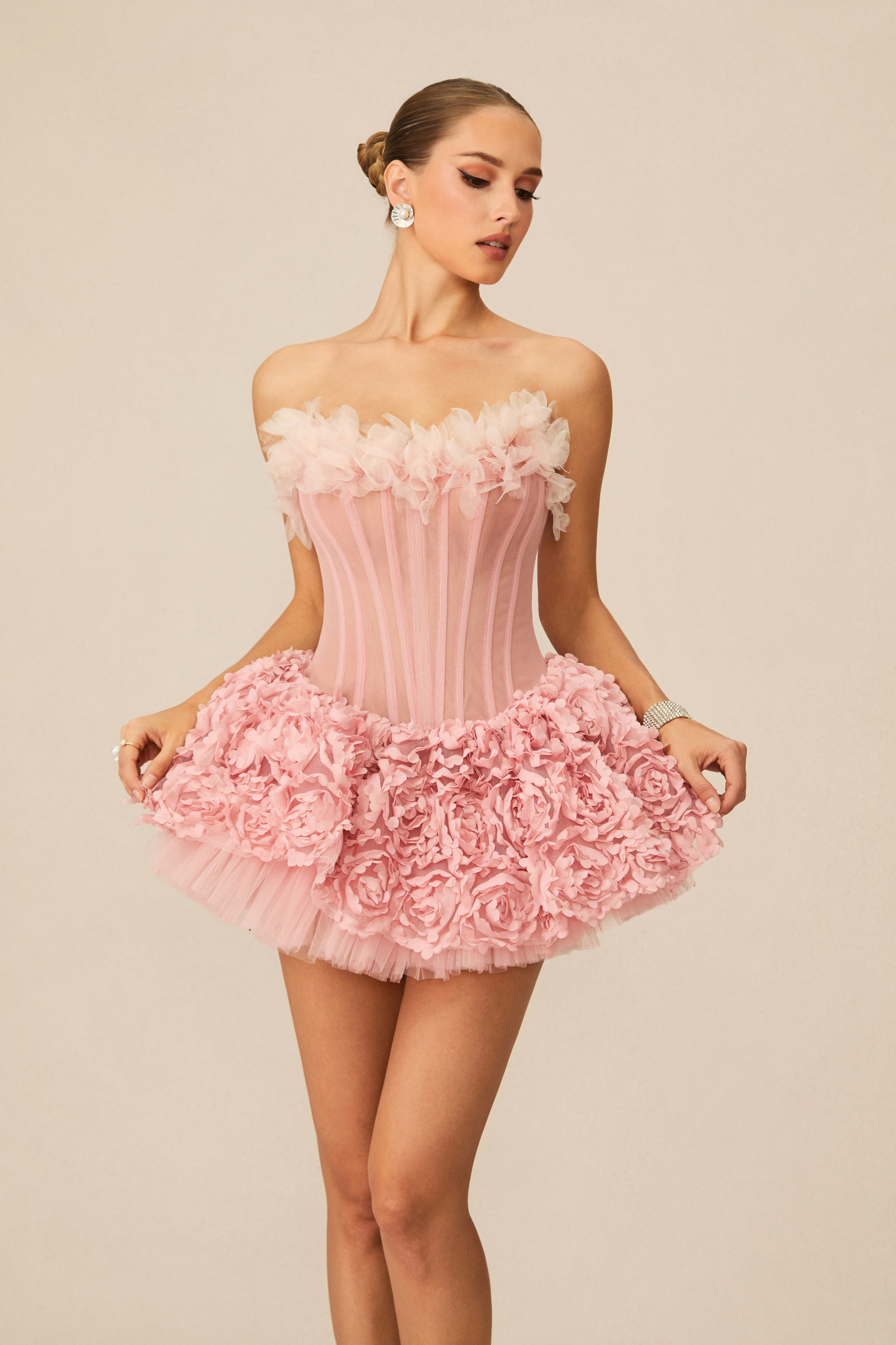 Anne Floral Applique Strapless Corset Mini Dress